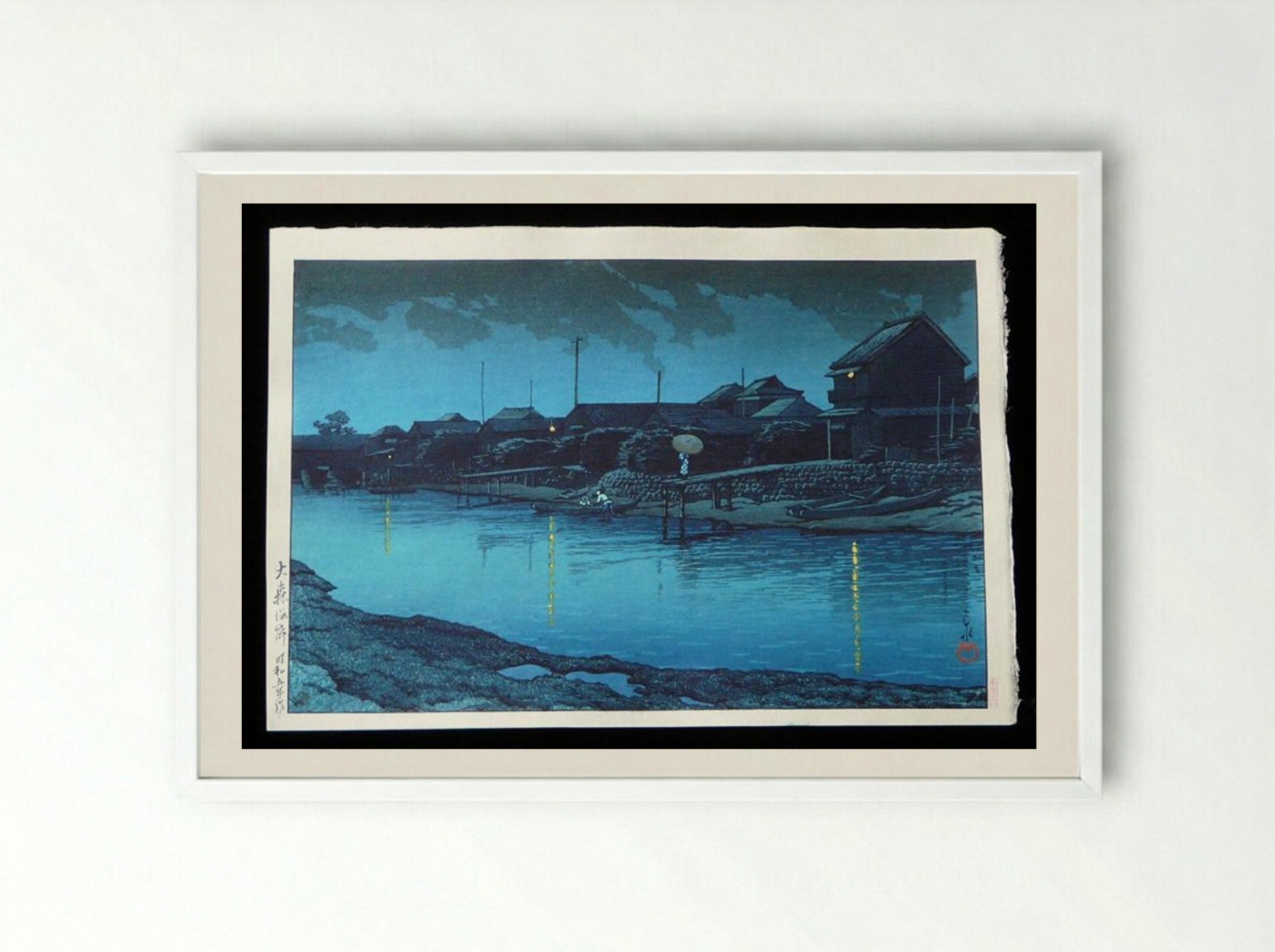 Omori Beach at Night - Hasui Kawase - Framed Print White