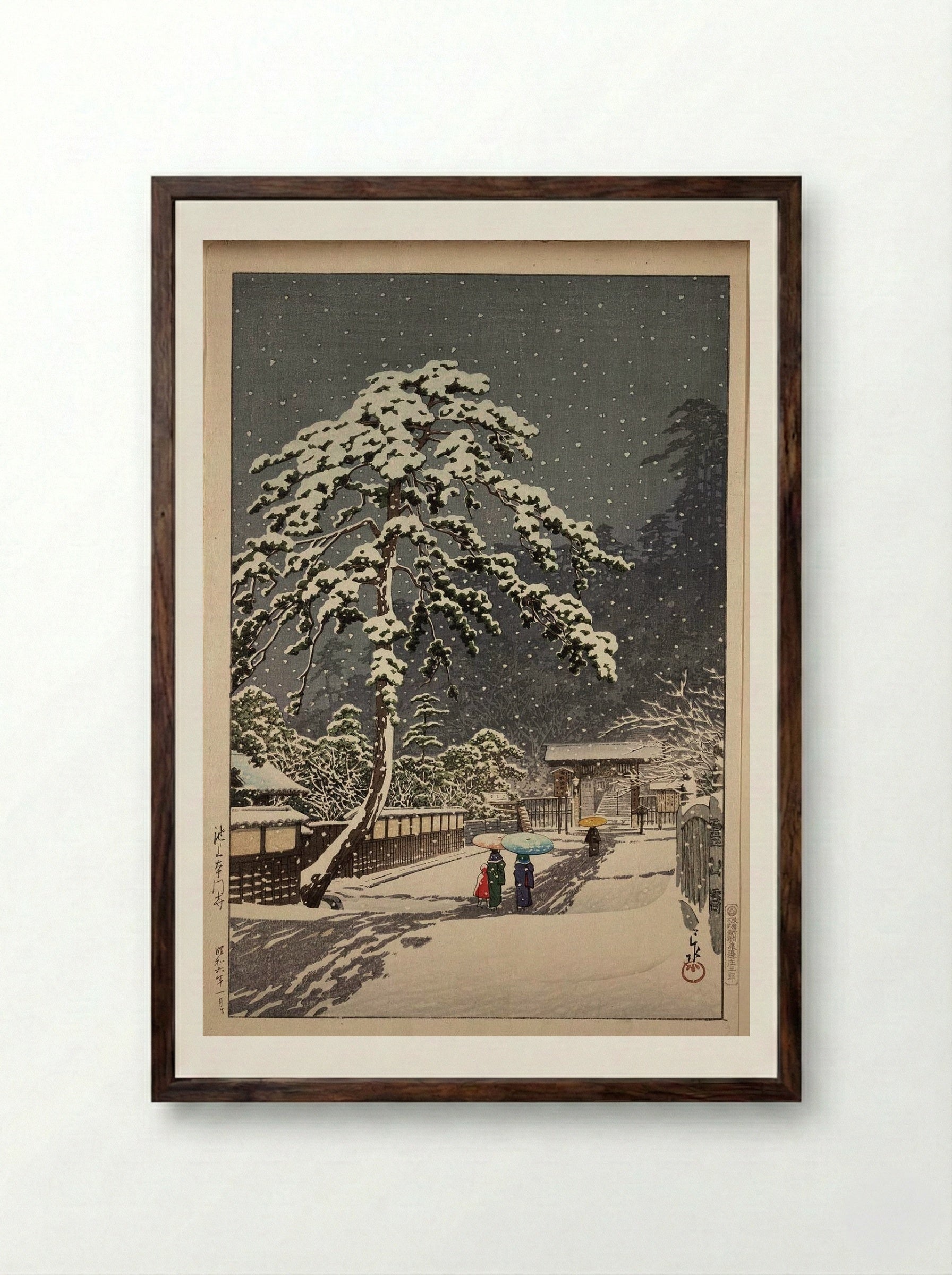 Ikegami Honmonji Temple - Hasui Kawase - Framed Print Dark Wood