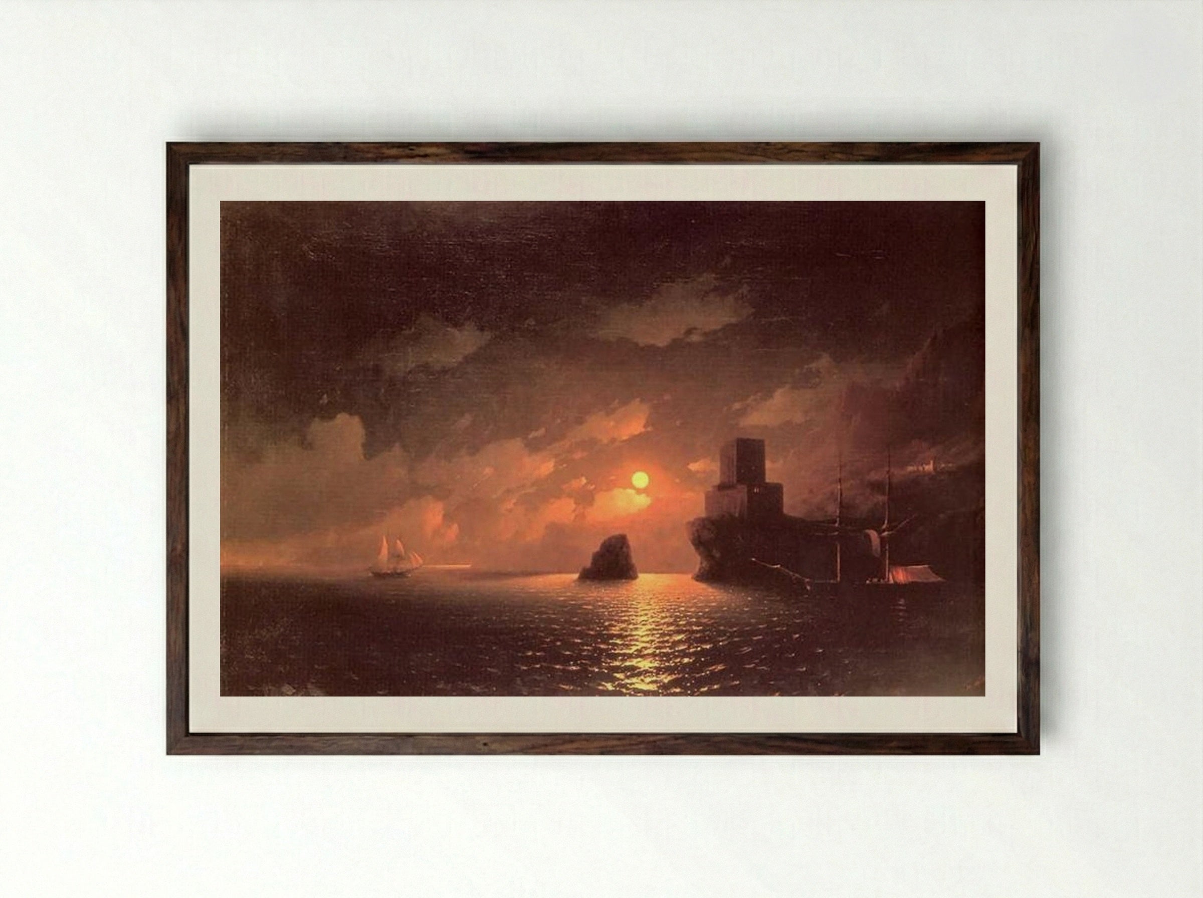 Lunar Night - Ivan Aivazovsky - Framed Print Dark Wood
