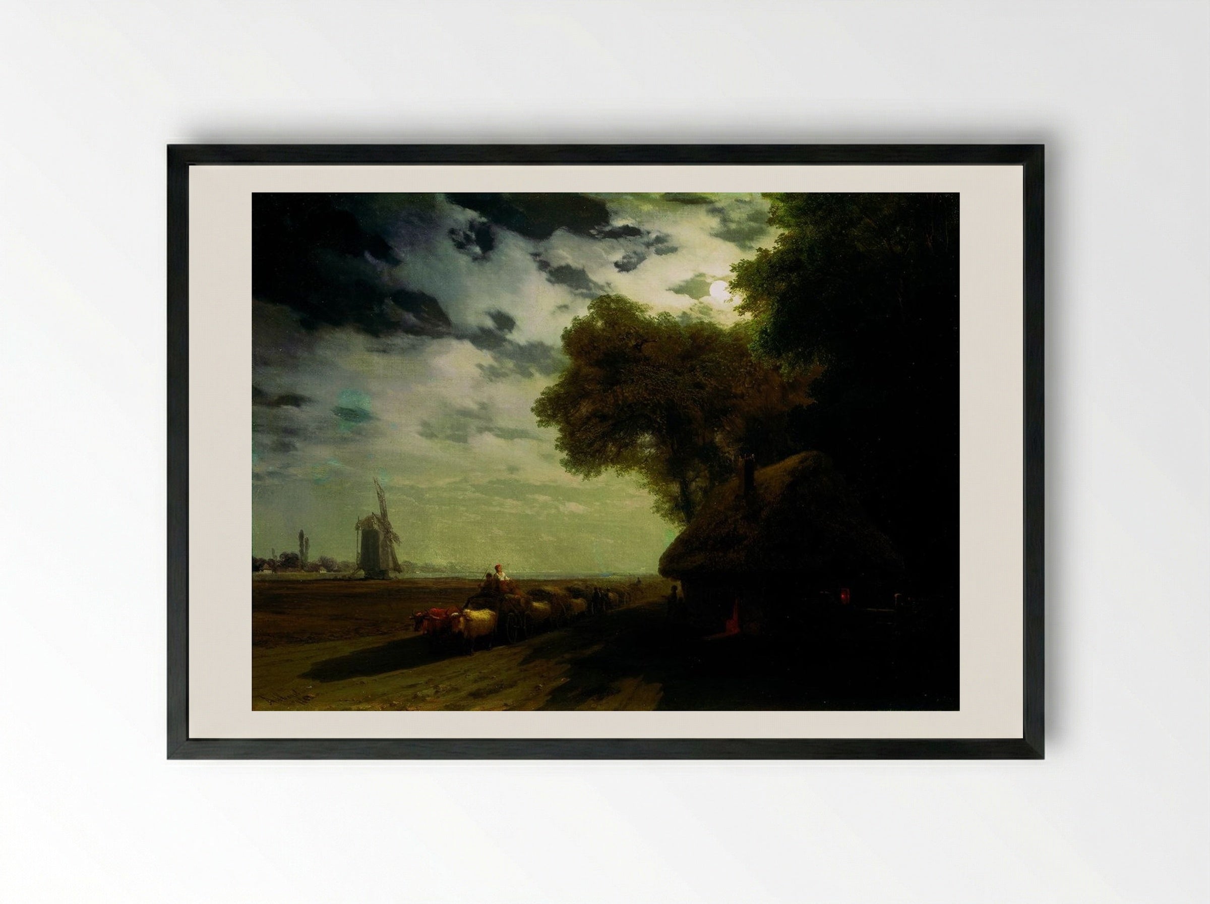 Ukrainian Landscape with Chumaks in the Moonlight - Ivan Aivazovsky - Framed Print Black