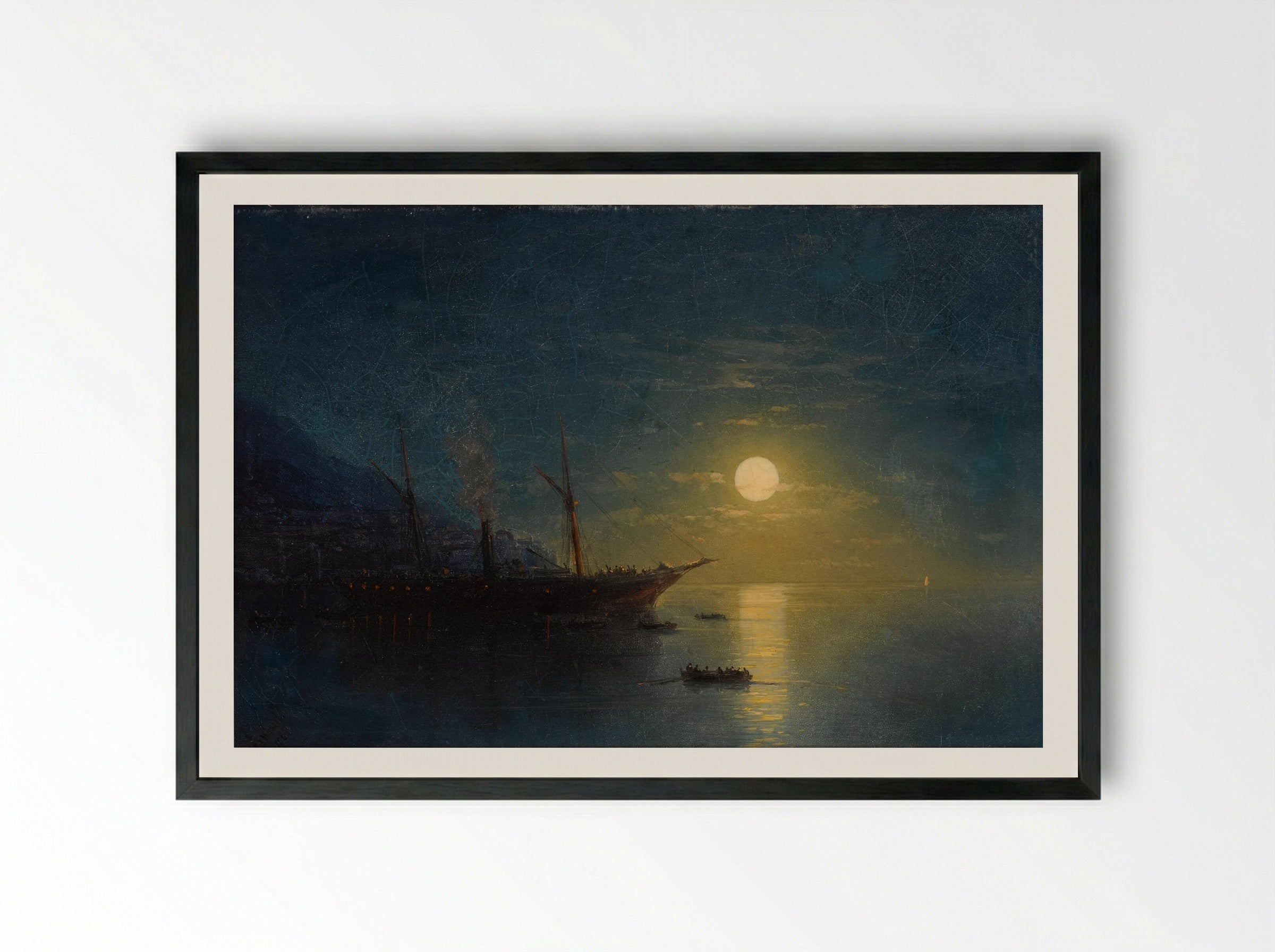 Moonlit Night Beside the Sea - Ivan Aivazovsky - Framed Print Black