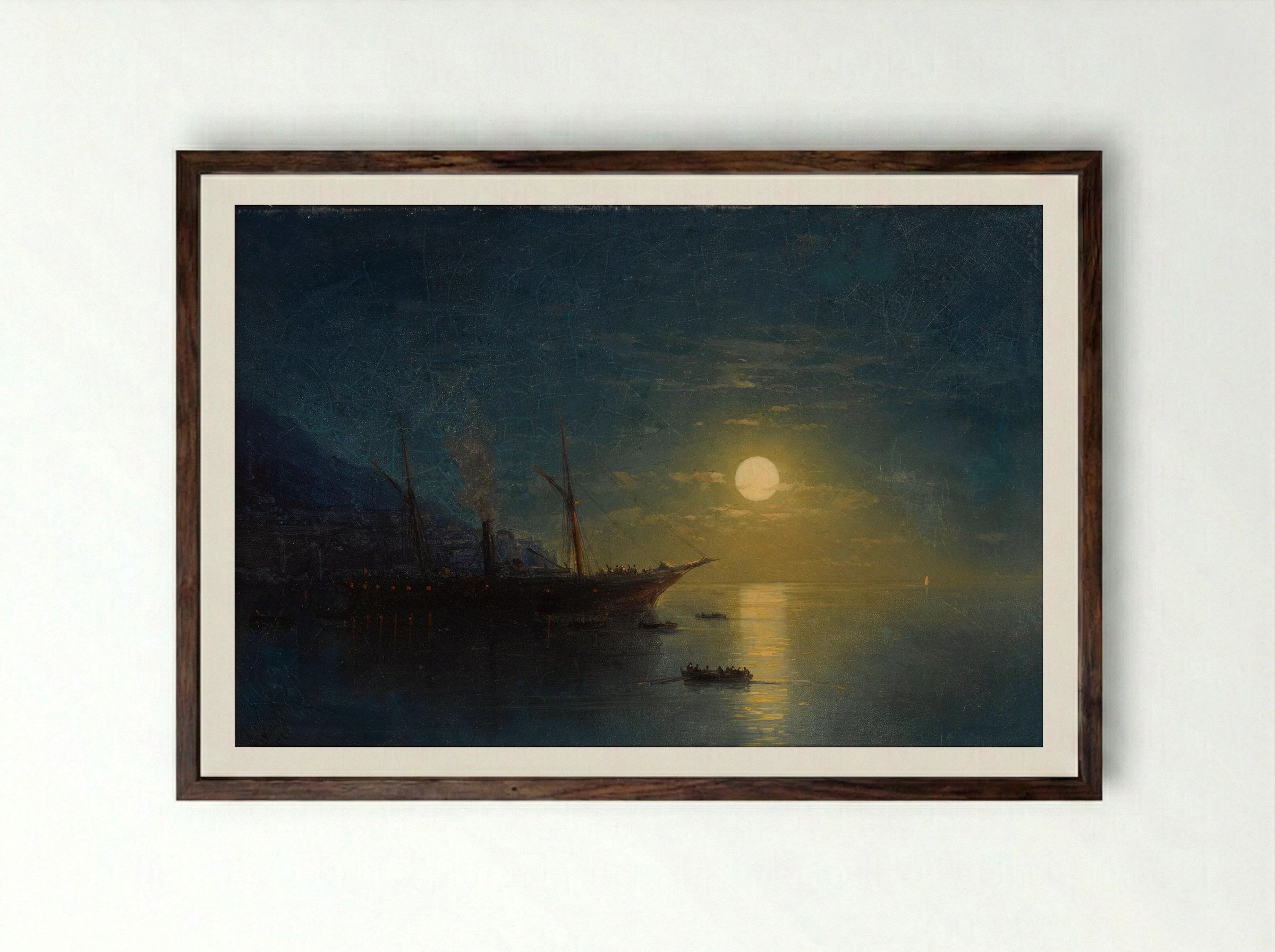 Moonlit Night Beside the Sea - Ivan Aivazovsky - Framed Print Dark Wood