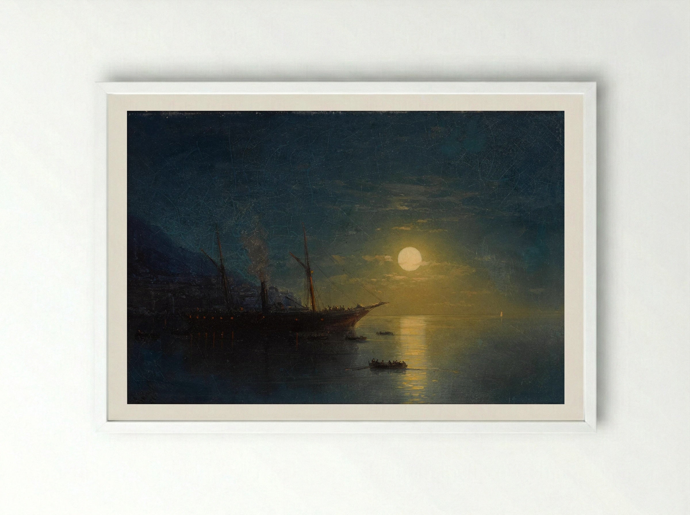 Moonlit Night Beside the Sea - Ivan Aivazovsky - Framed Print White