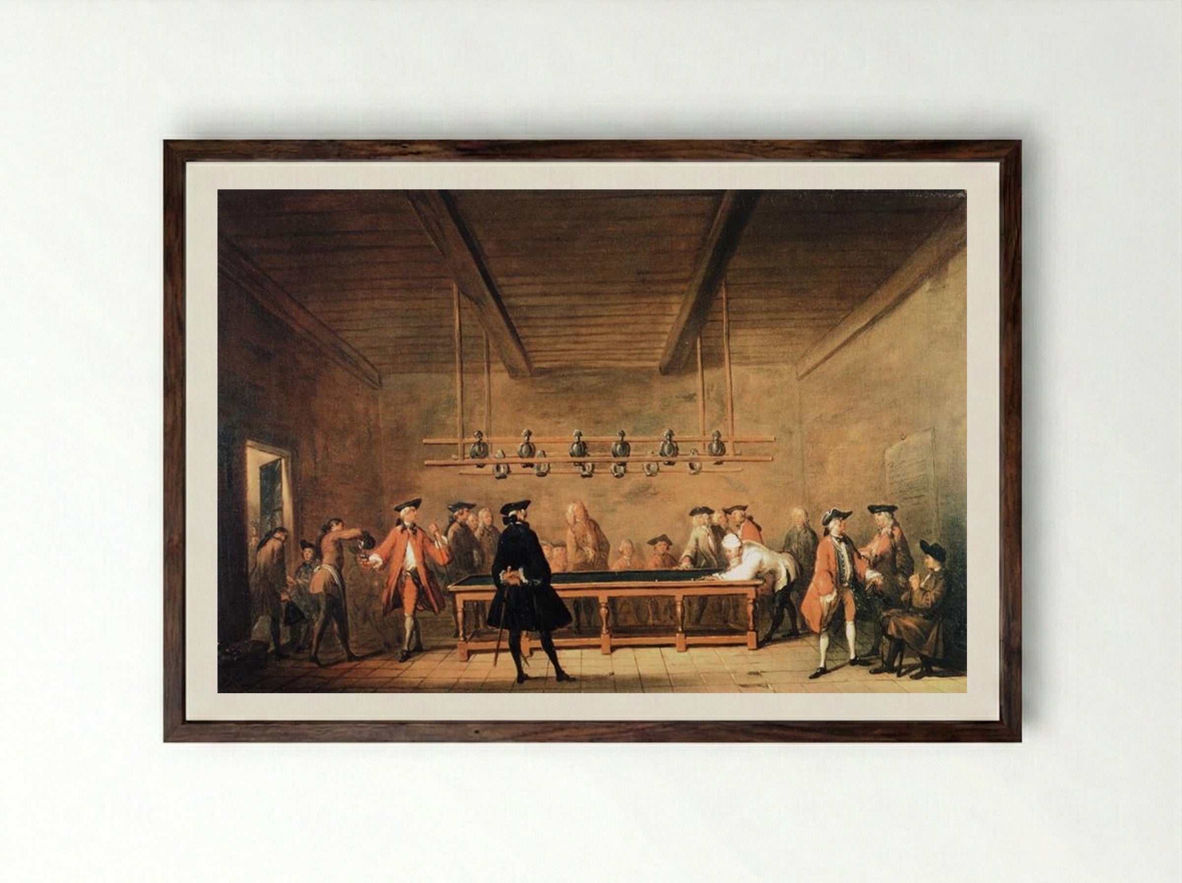 A Game of Billiards - Jean-Baptiste-Siméon Chardin - Framed Print Dark Wood