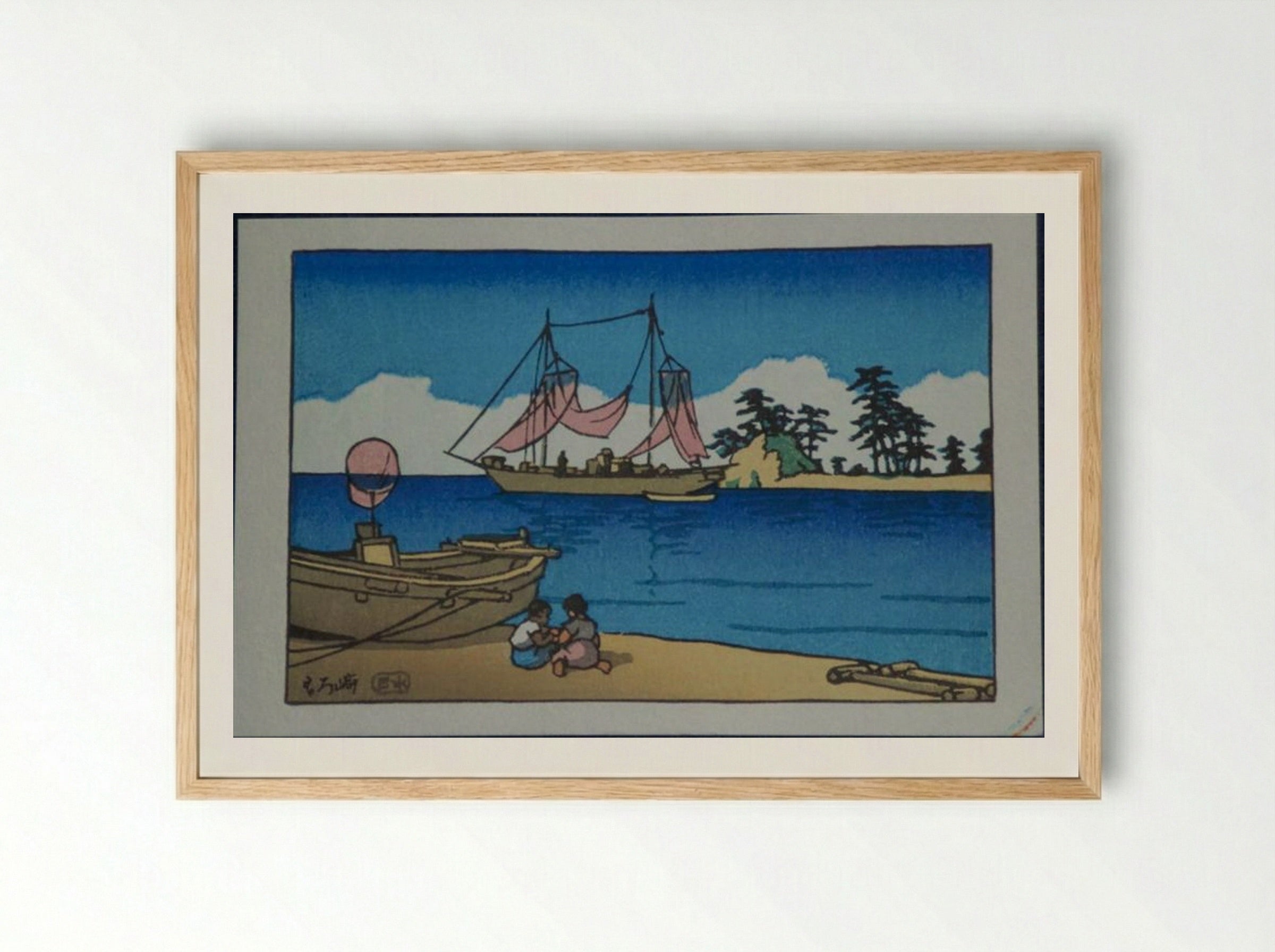 Children at the Seaside - Hasui Kawase - Framed Print Wood