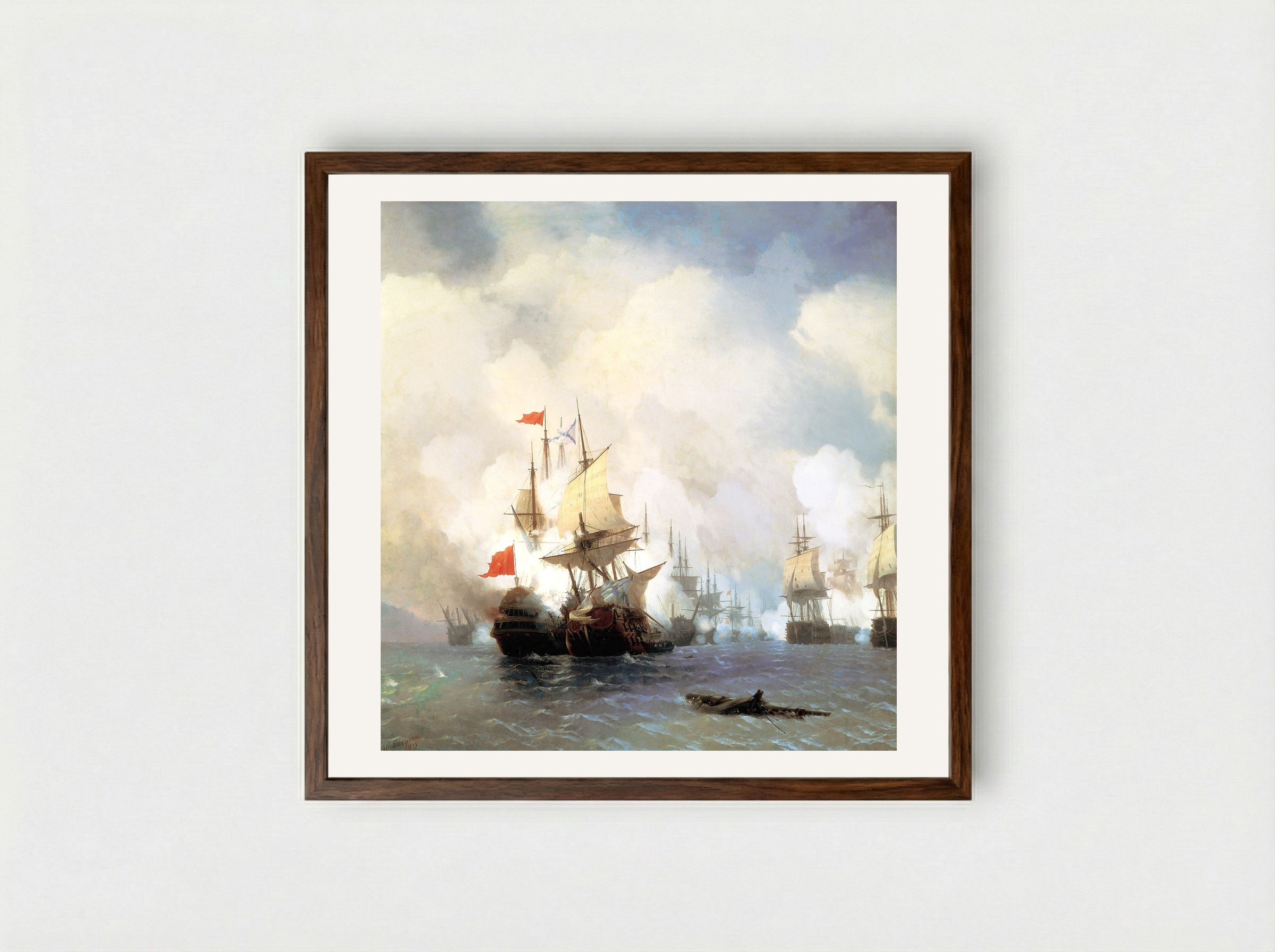 Battle of Chios on 24 June, 1770 - Ivan Aivazovsky - Framed Print Dark Wood