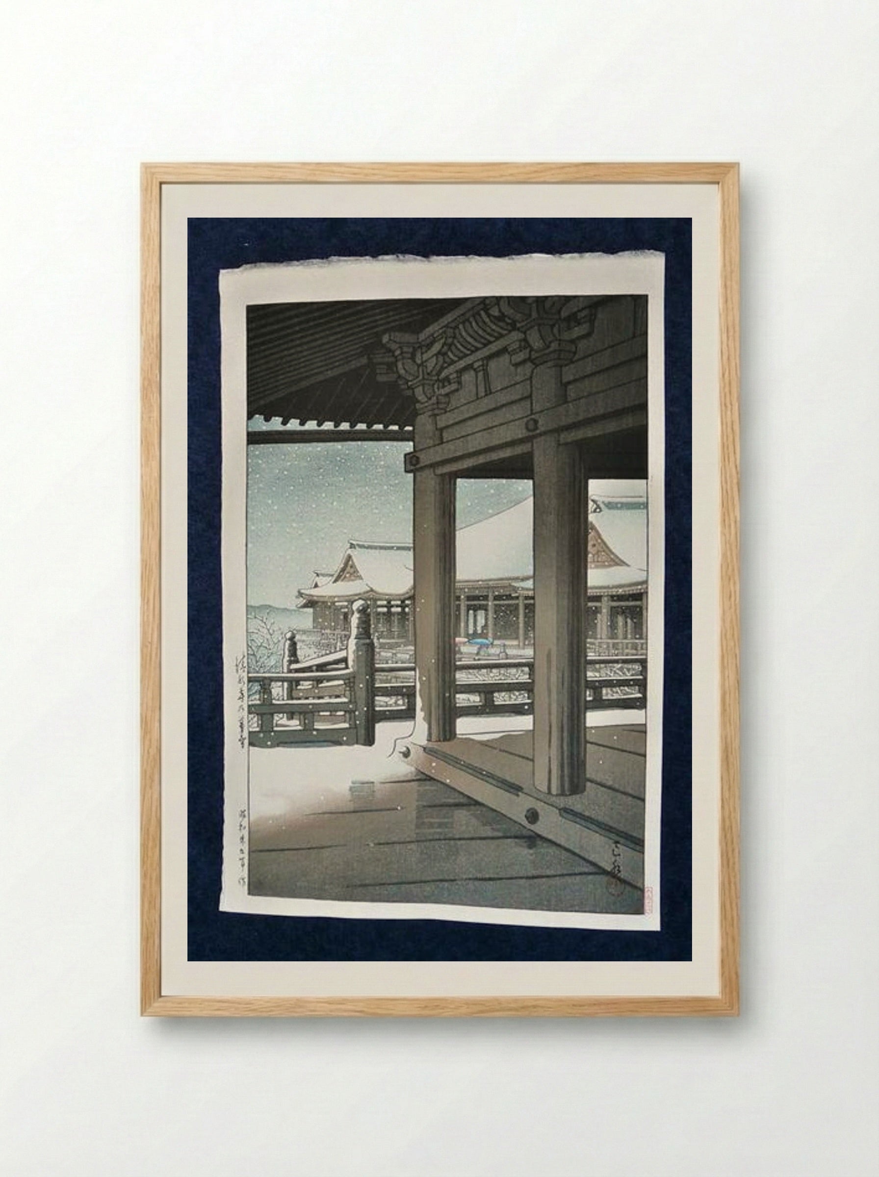 Snow Fall at Kiyomizu Temple, Kyoto - Hasui Kawase - Framed Print Wood