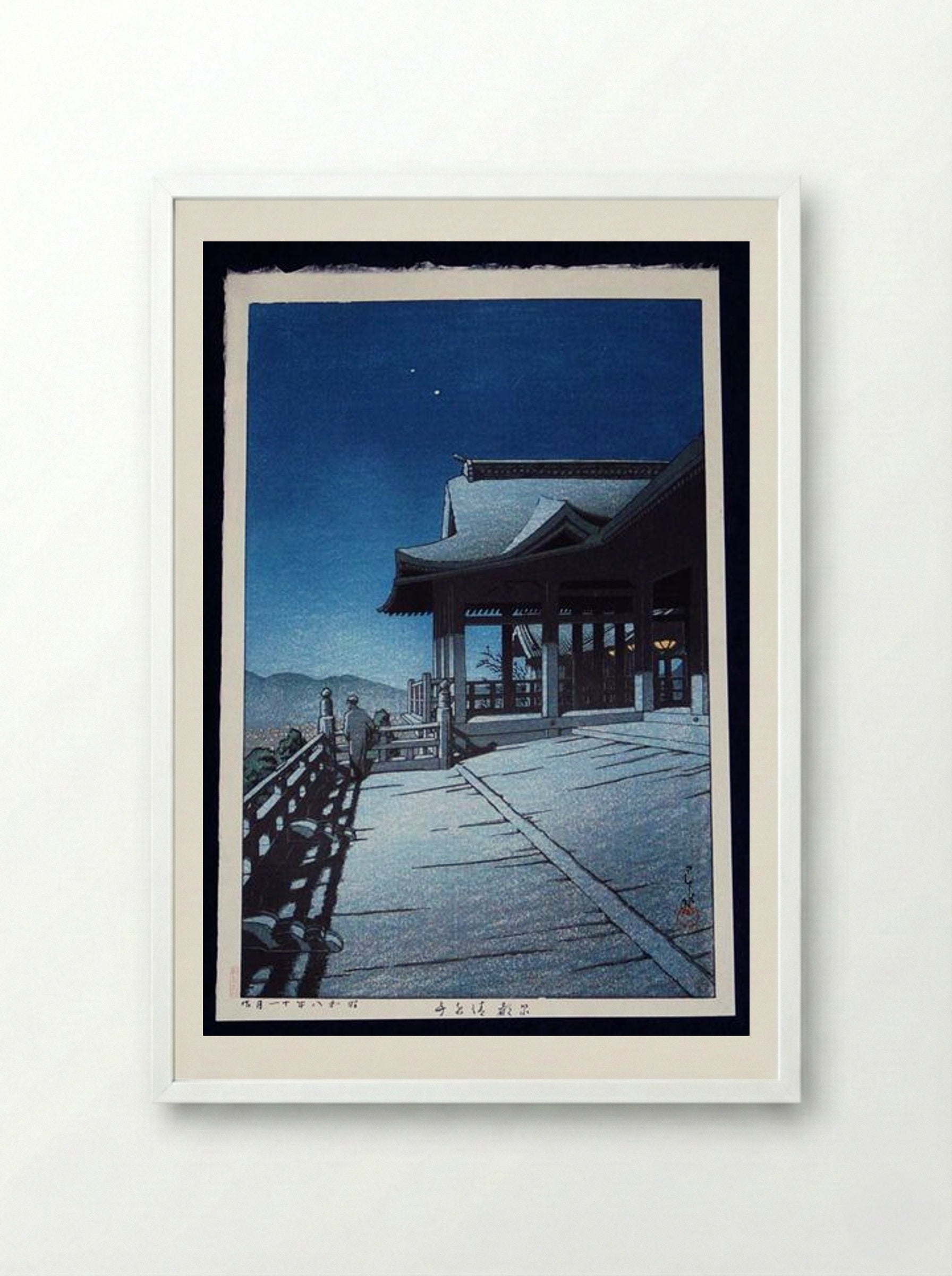 Self-Portrait at Kiyomizu Temple, Kyoto - Hasui Kawase - Framed Print White
