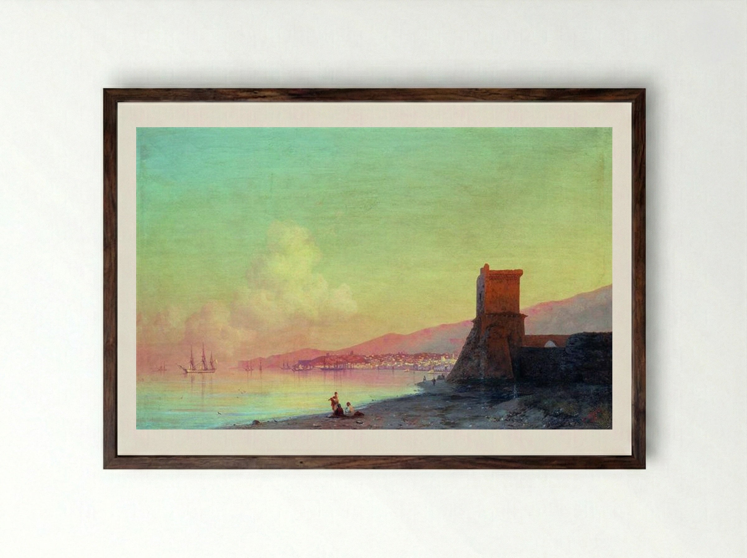 Sunrise in Feodosia - Ivan Aivazovsky - Framed Print Dark Wood