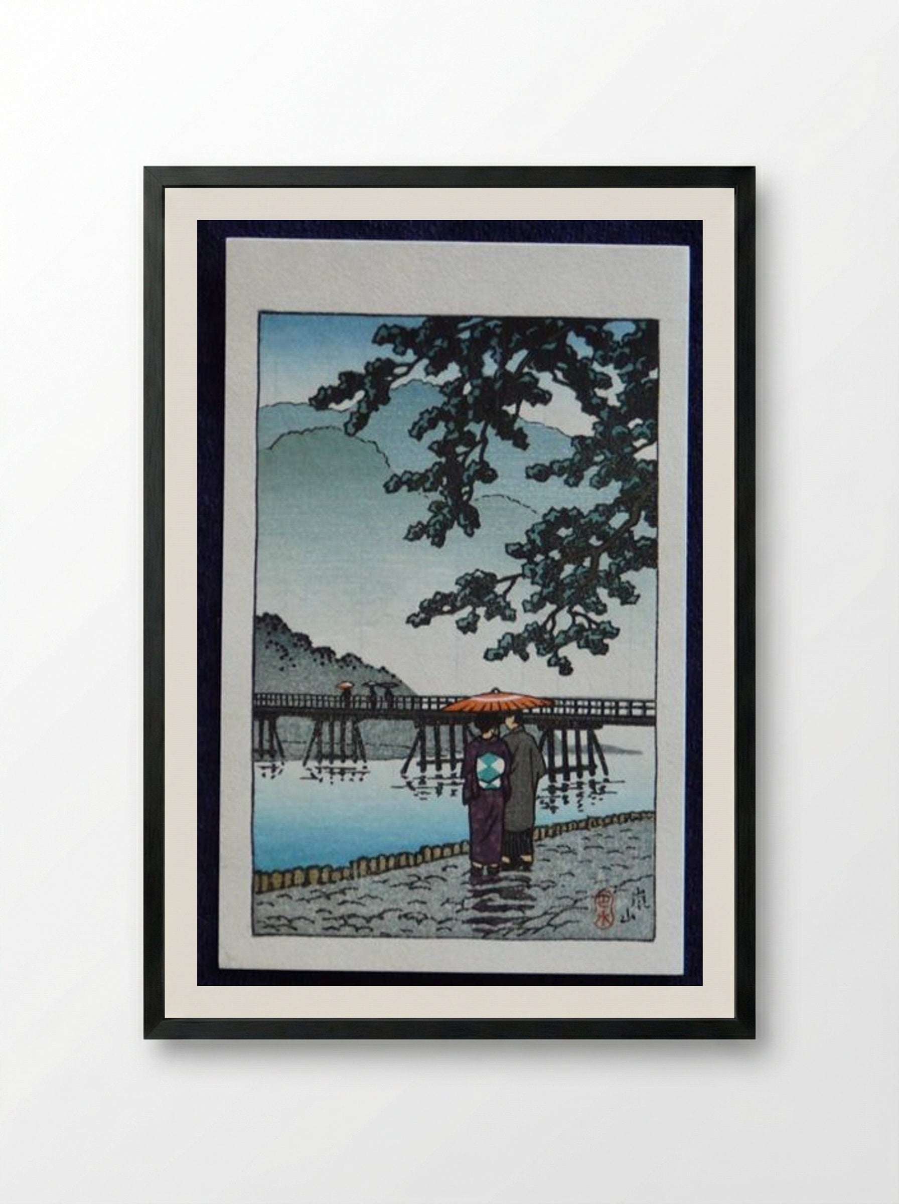 Light Rain at Arishiyama - Hasui Kawase - Framed Print Black