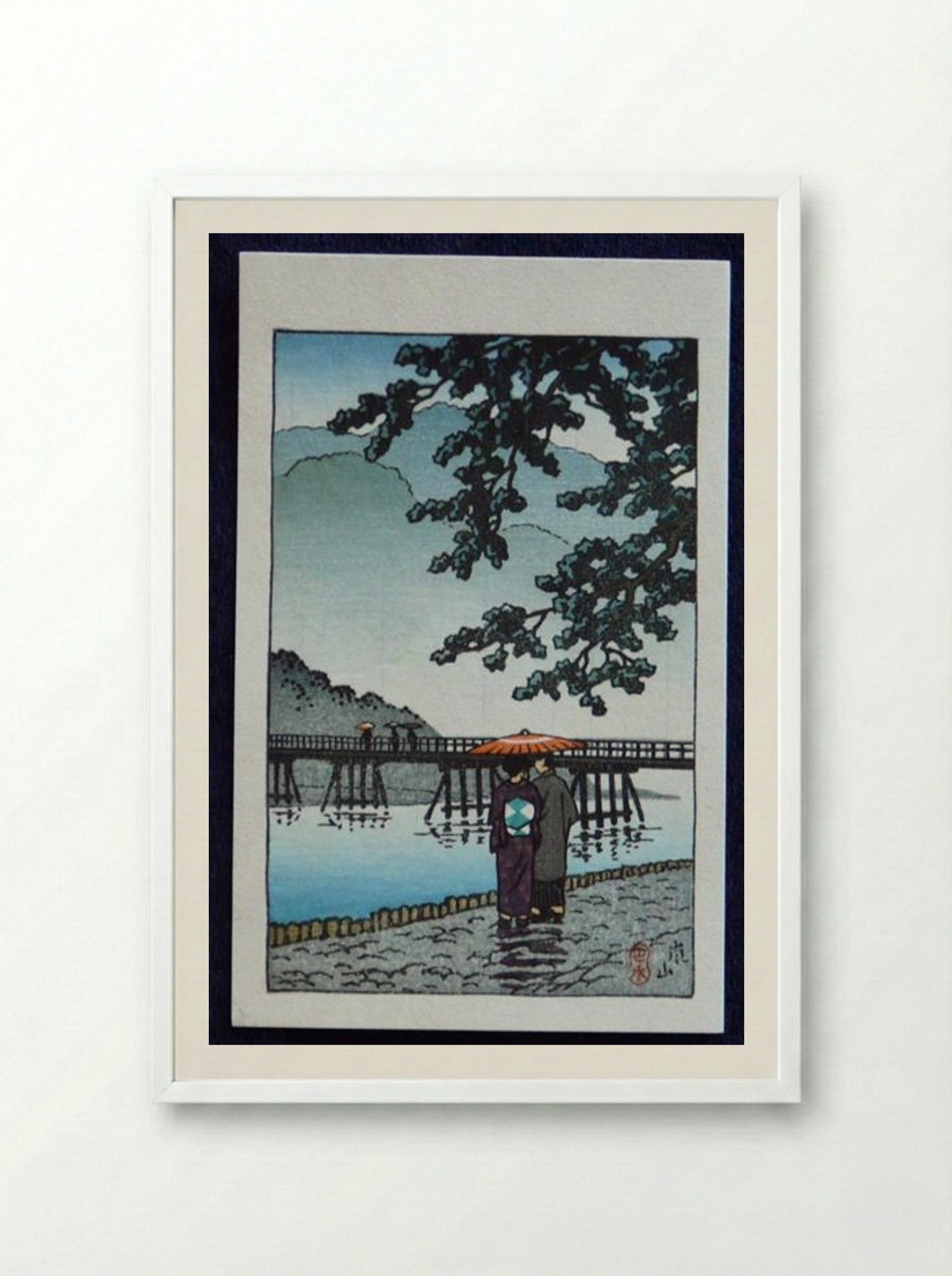 Light Rain at Arishiyama - Hasui Kawase - Framed Print White