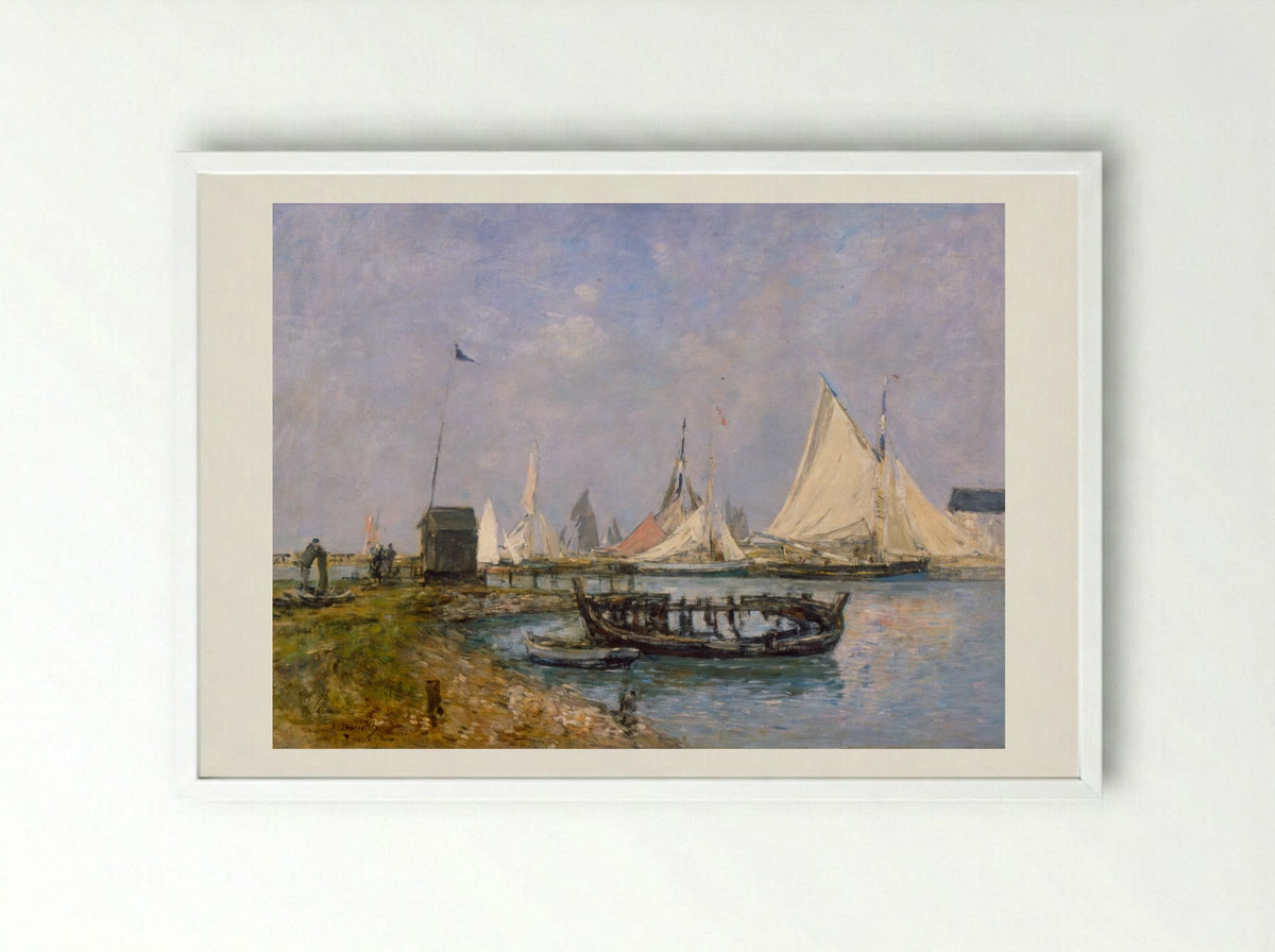 Entrance to the Port of Trouville - Eugène Boudin - Framed Print White