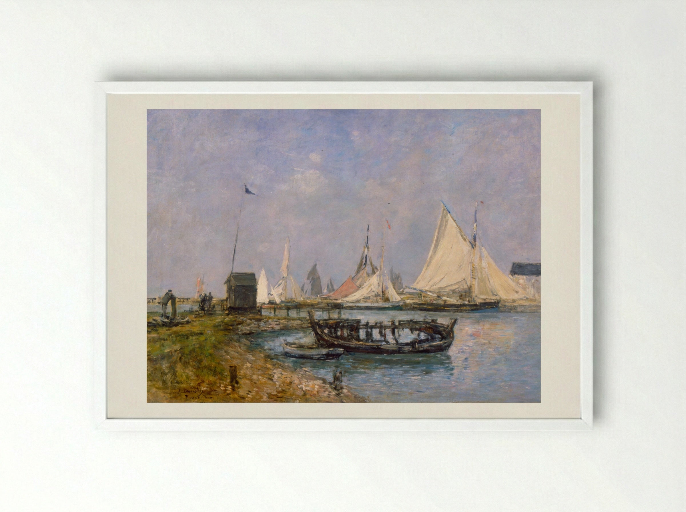 Entrance to the Port of Trouville - Eugène Boudin - Framed Print White