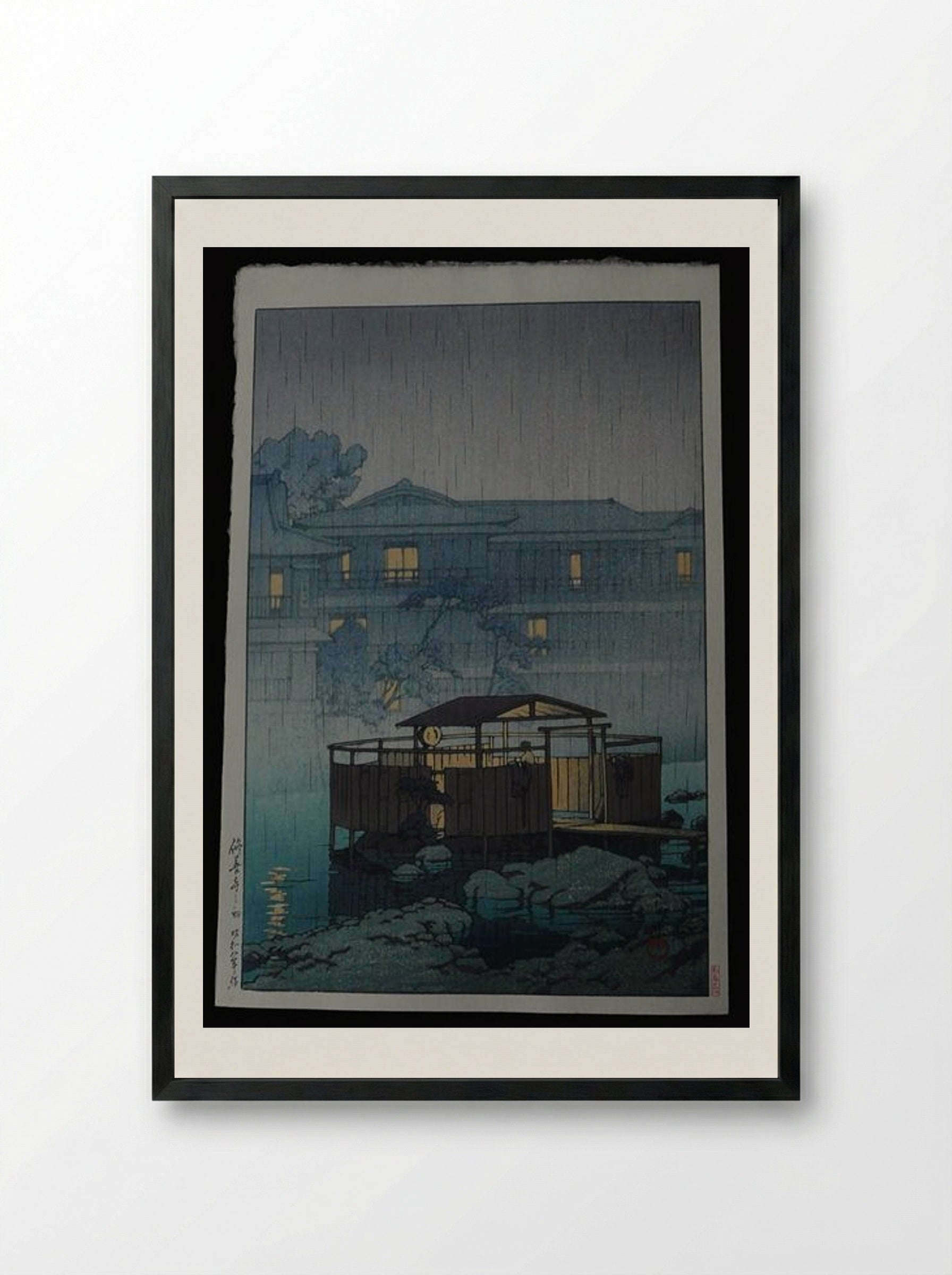 Rain at Shuzenji Spa - Hasui Kawase - Framed Print Black