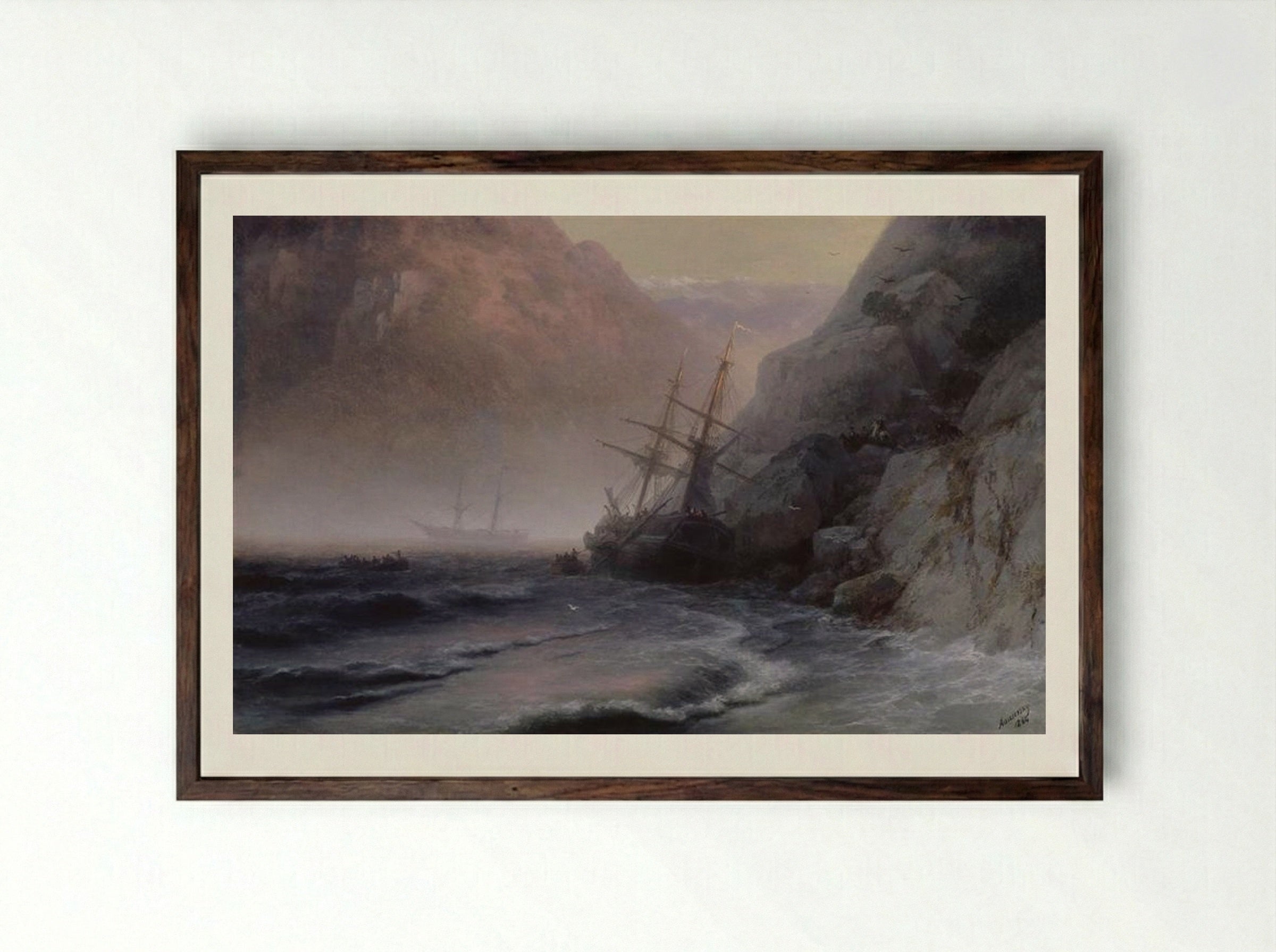Smugglers - Ivan Aivazovsky - Framed Print Dark Wood