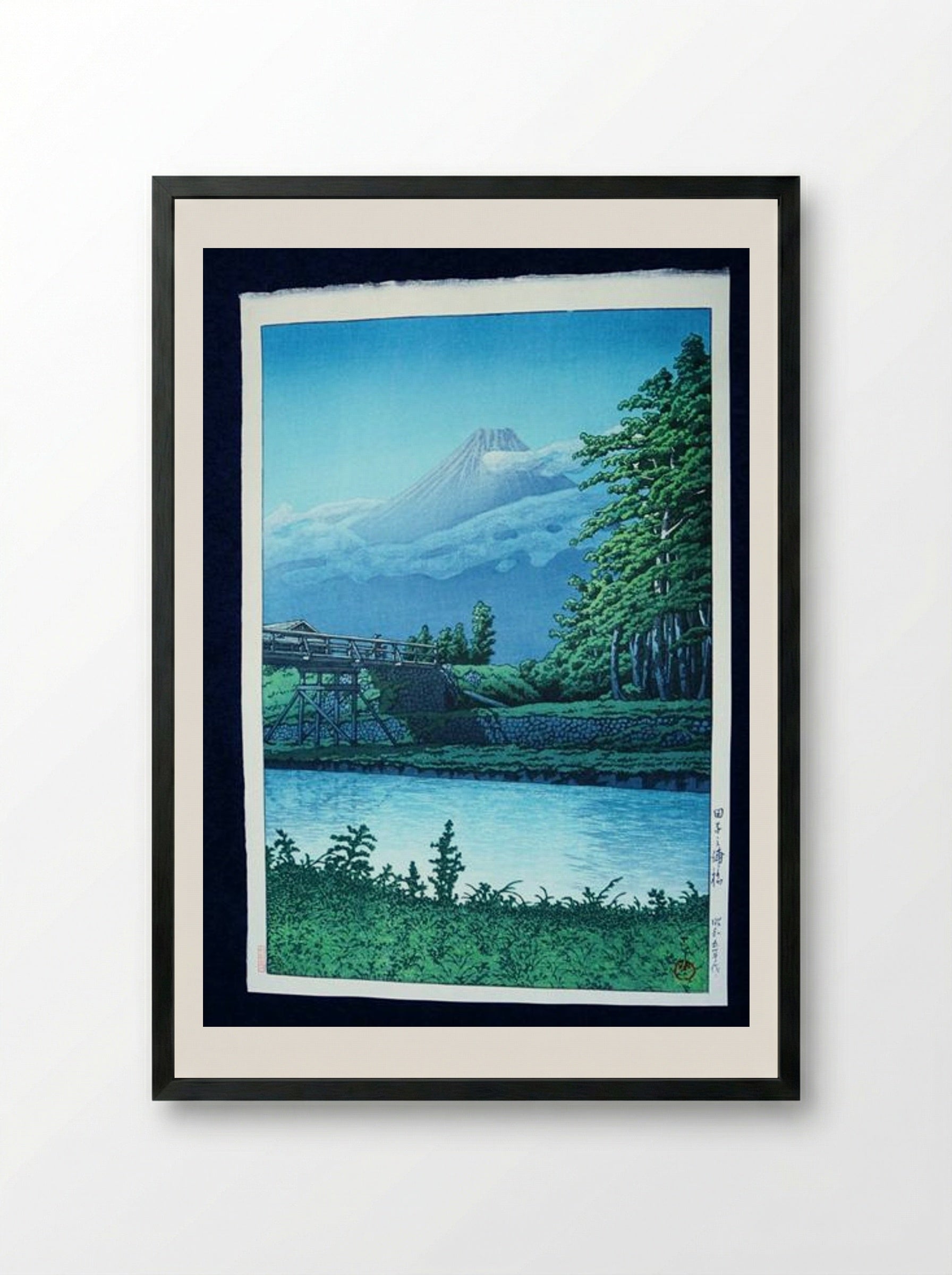 Mount Fuji from Taganora Bridge - Hasui Kawase - Framed Print Black