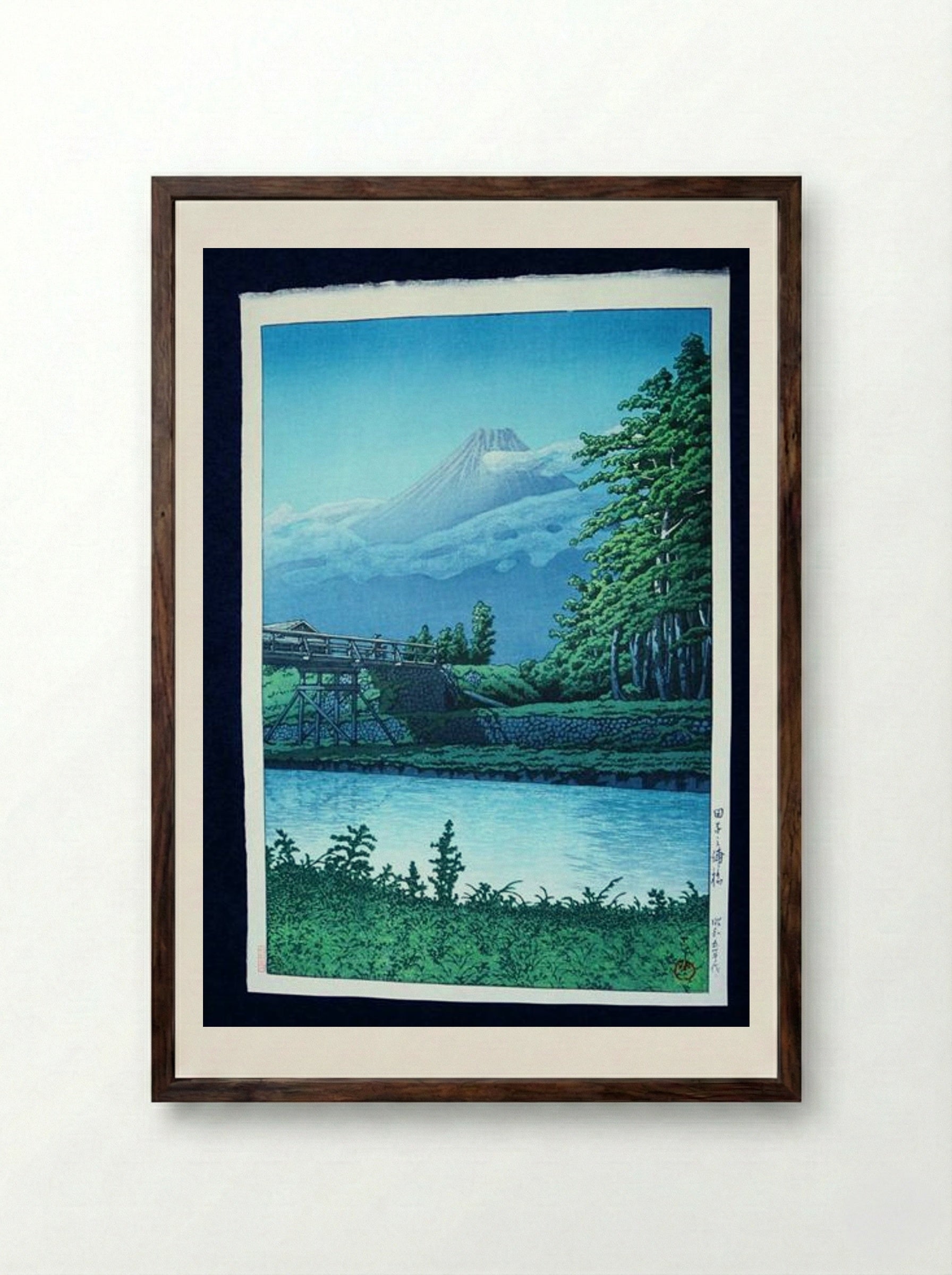 Mount Fuji from Taganora Bridge - Hasui Kawase - Framed Print Dark Wood
