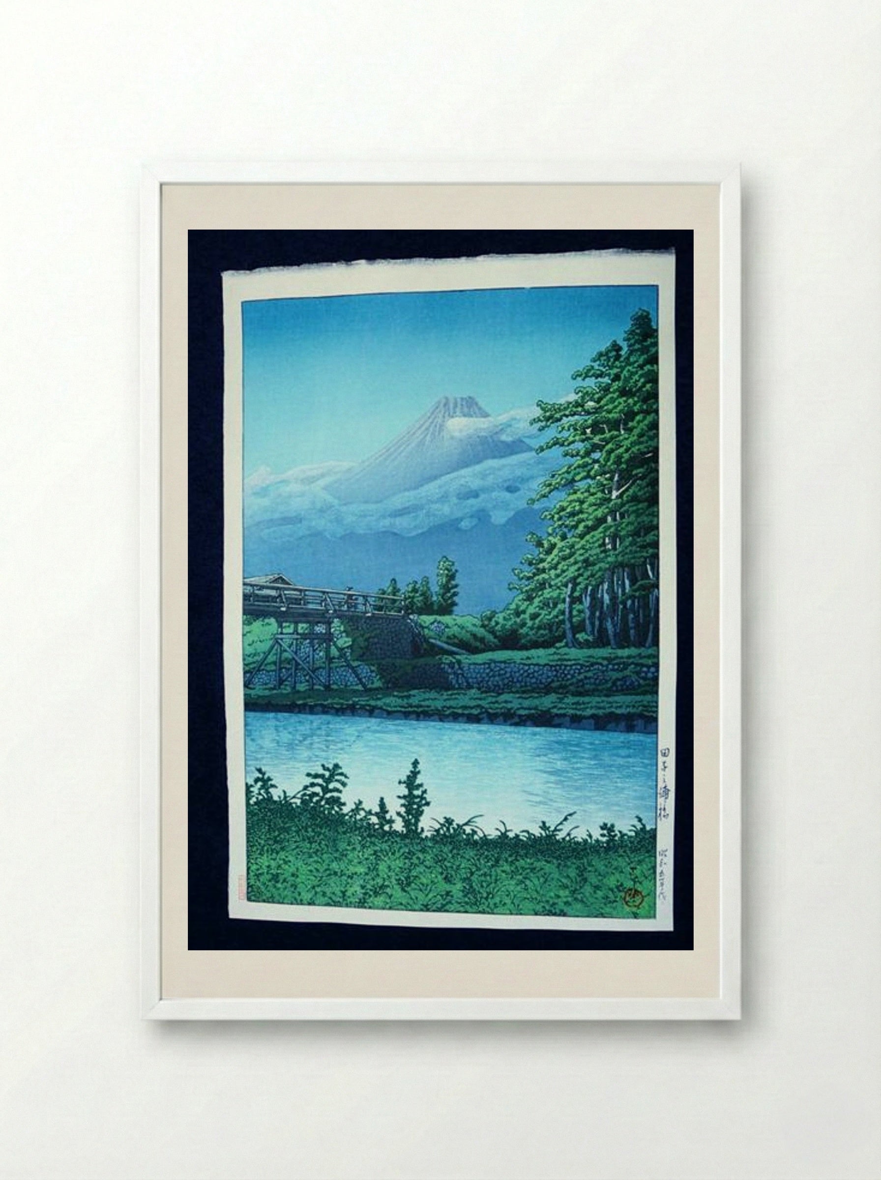 Mount Fuji from Taganora Bridge - Hasui Kawase - Framed Print White