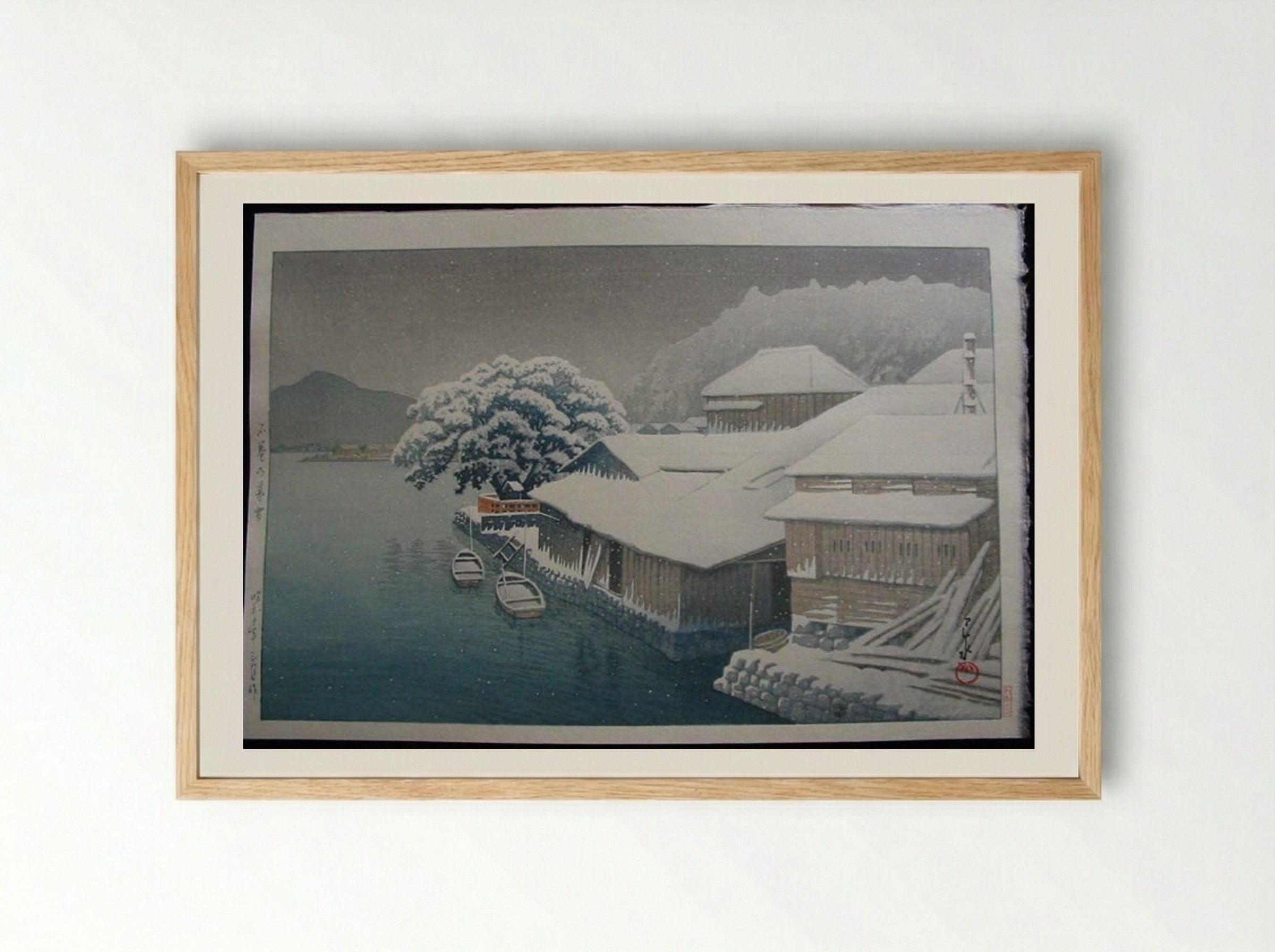Snow at Ishinomaki - Hasui Kawase - Framed Print Wood