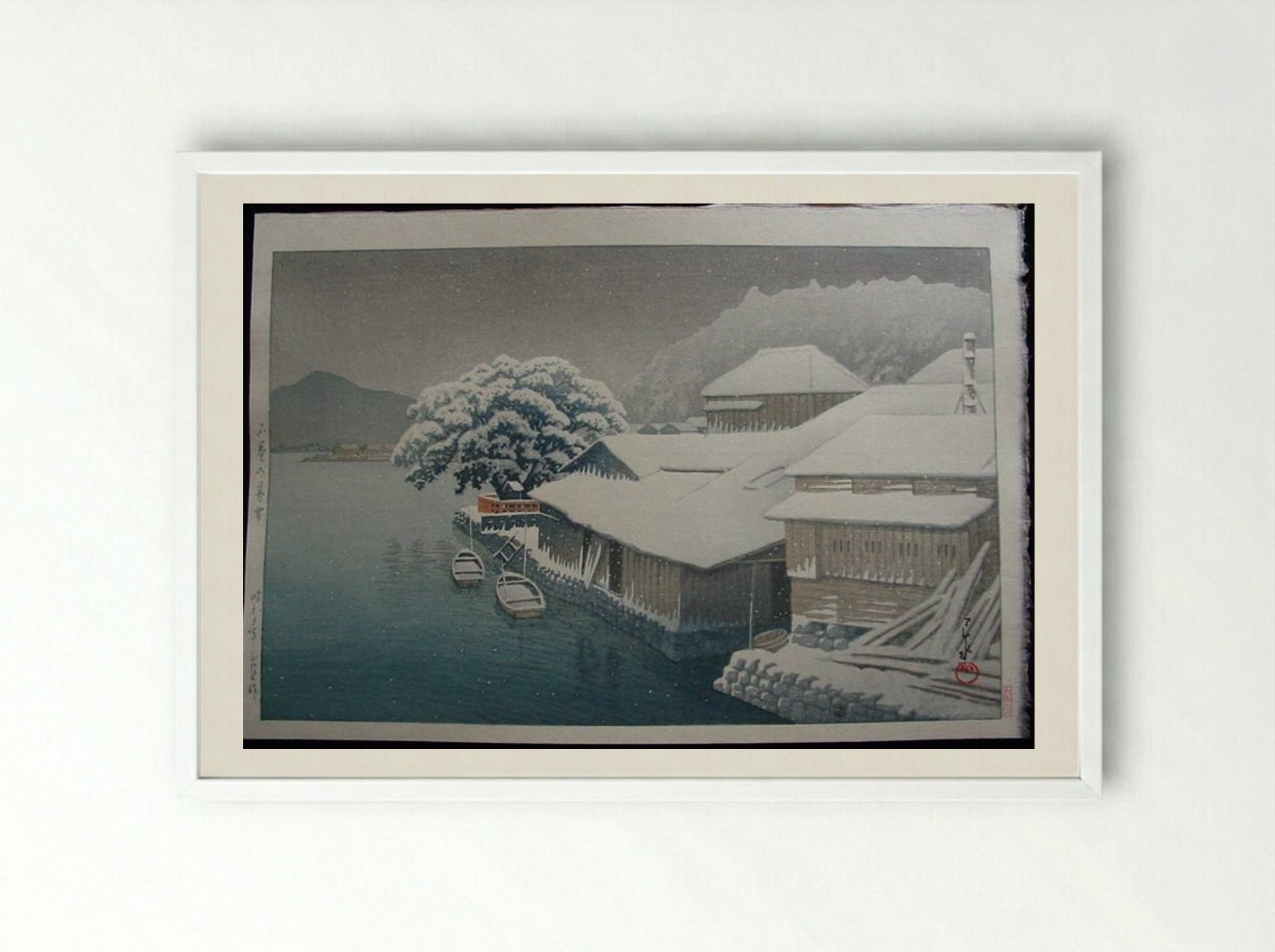 Snow at Ishinomaki - Hasui Kawase - Framed Print White