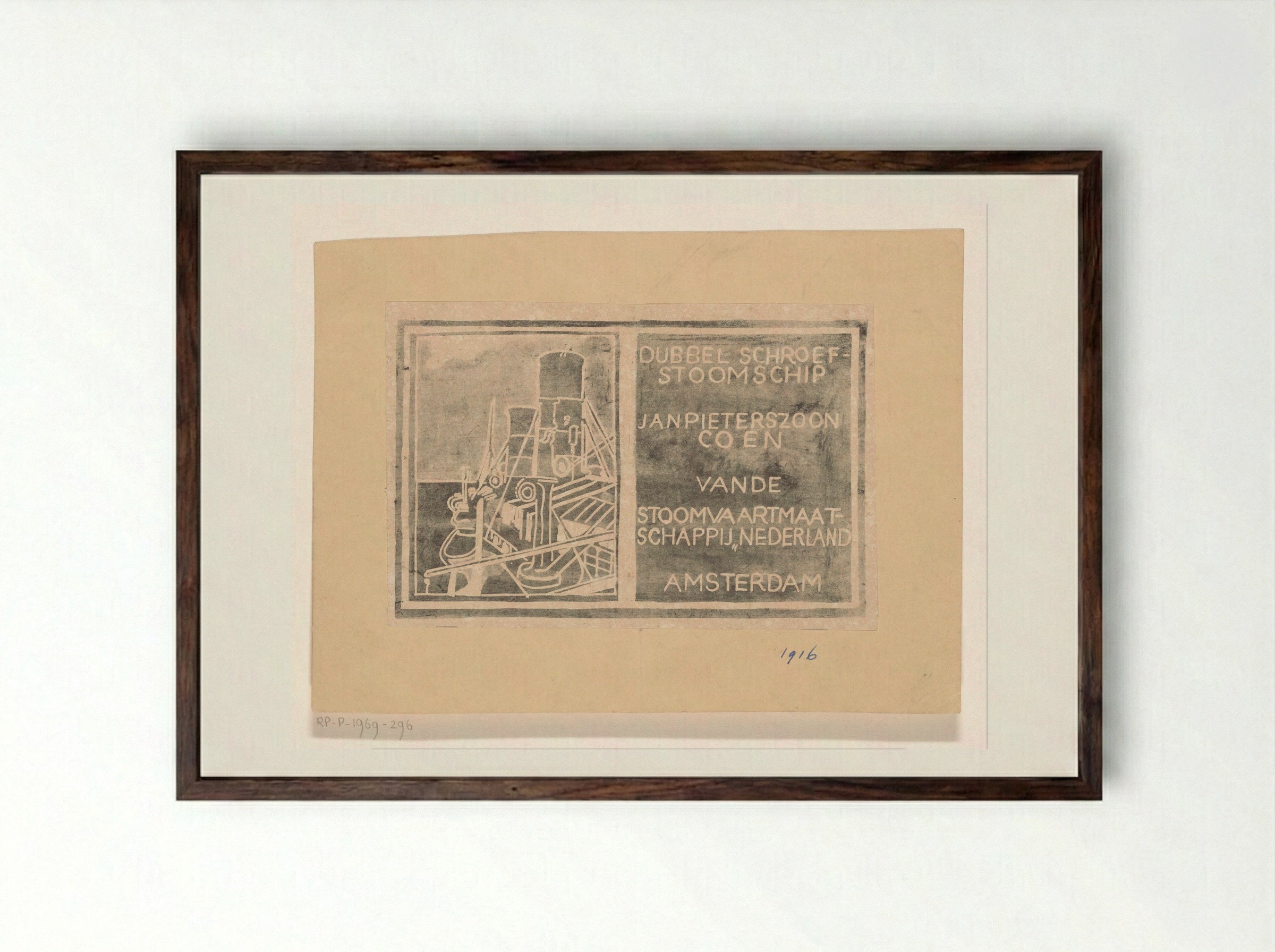 Stoomschip Jan Pieterszoon Coen - Carel Adolph Lion Cachet - Framed Print Dark Wood