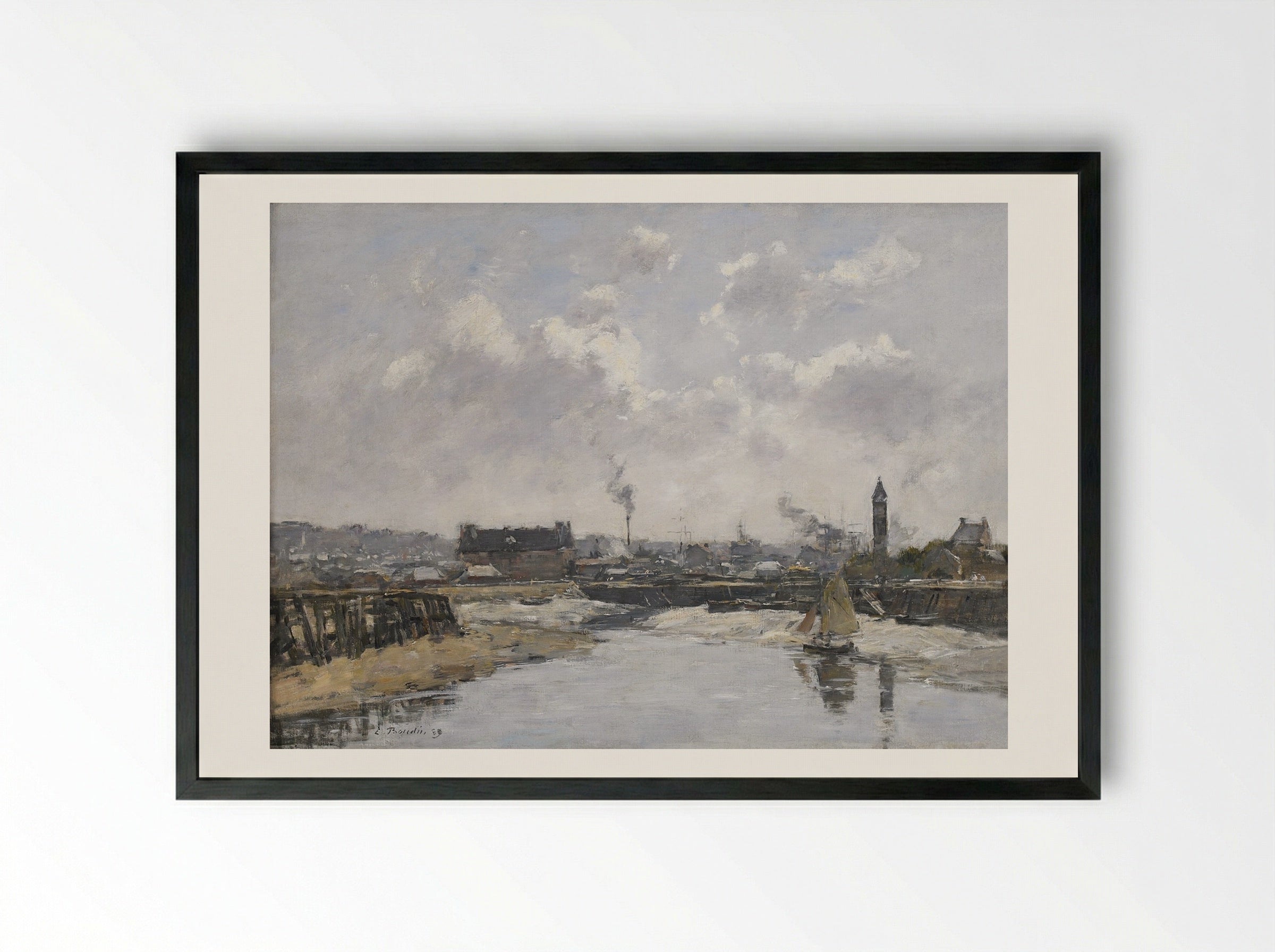 Trouville, the Port at Low Tide - Eugène Boudin - Framed Print Black