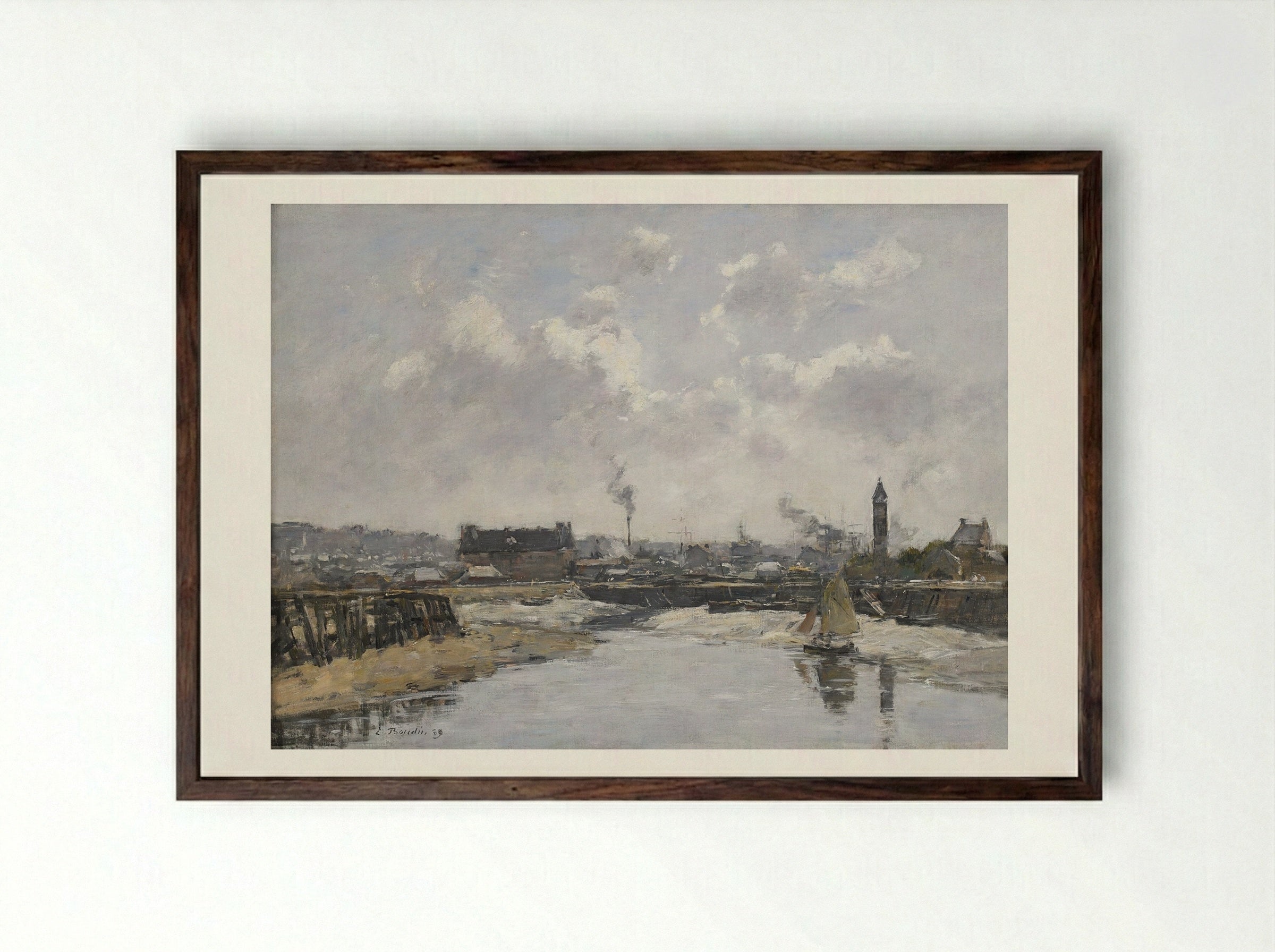 Trouville, the Port at Low Tide - Eugène Boudin - Framed Print Dark Wood