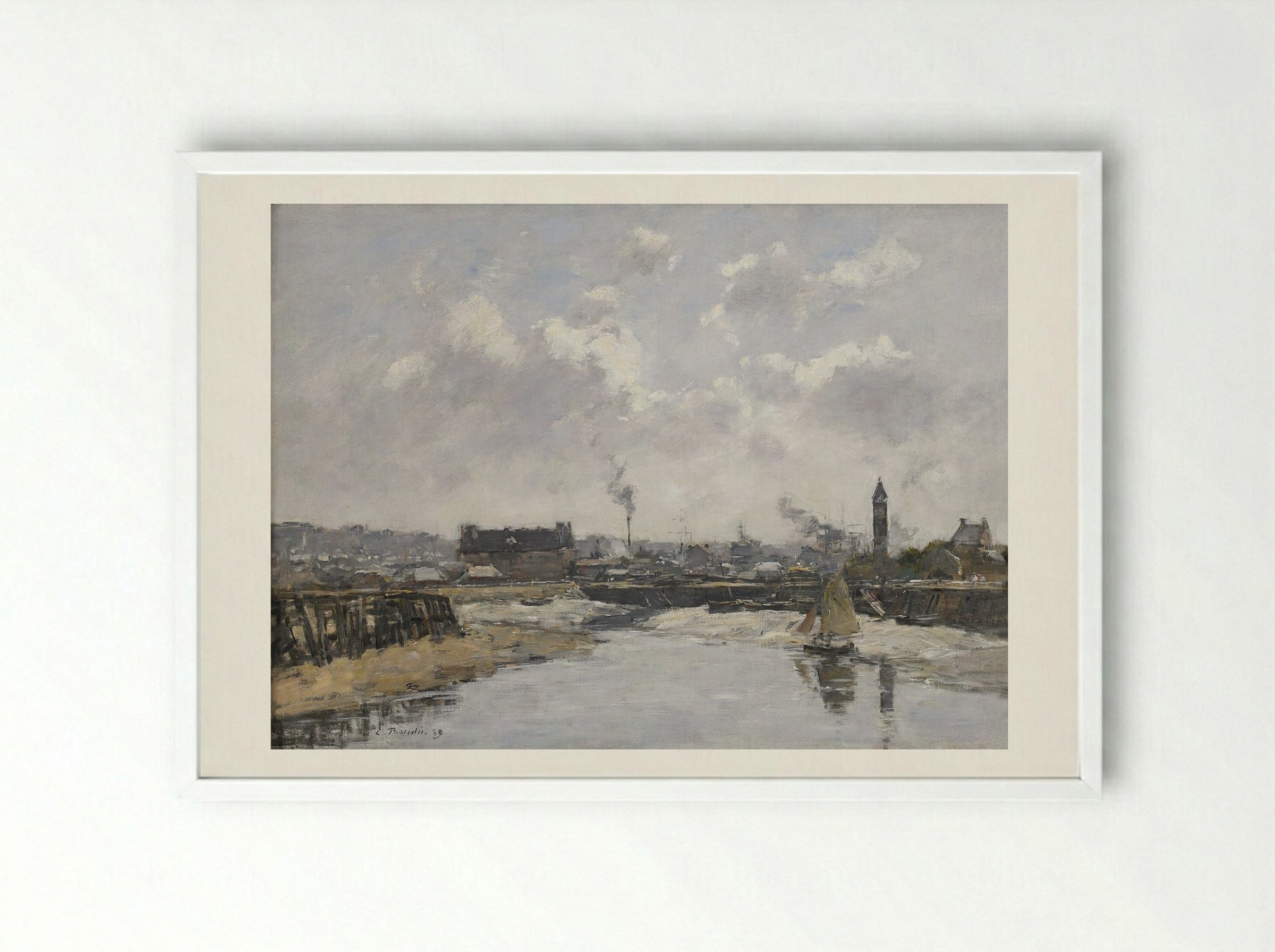 Trouville, the Port at Low Tide - Eugène Boudin - Framed Print White