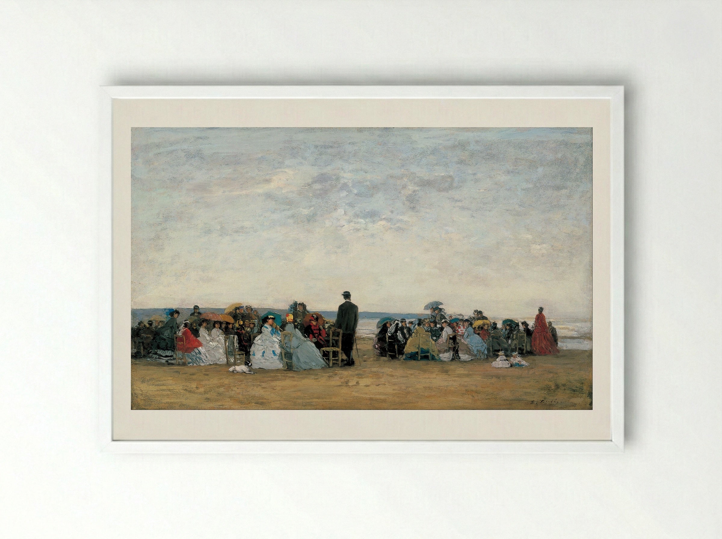 The Beach at Trouville - Eugène Boudin - Framed Print White