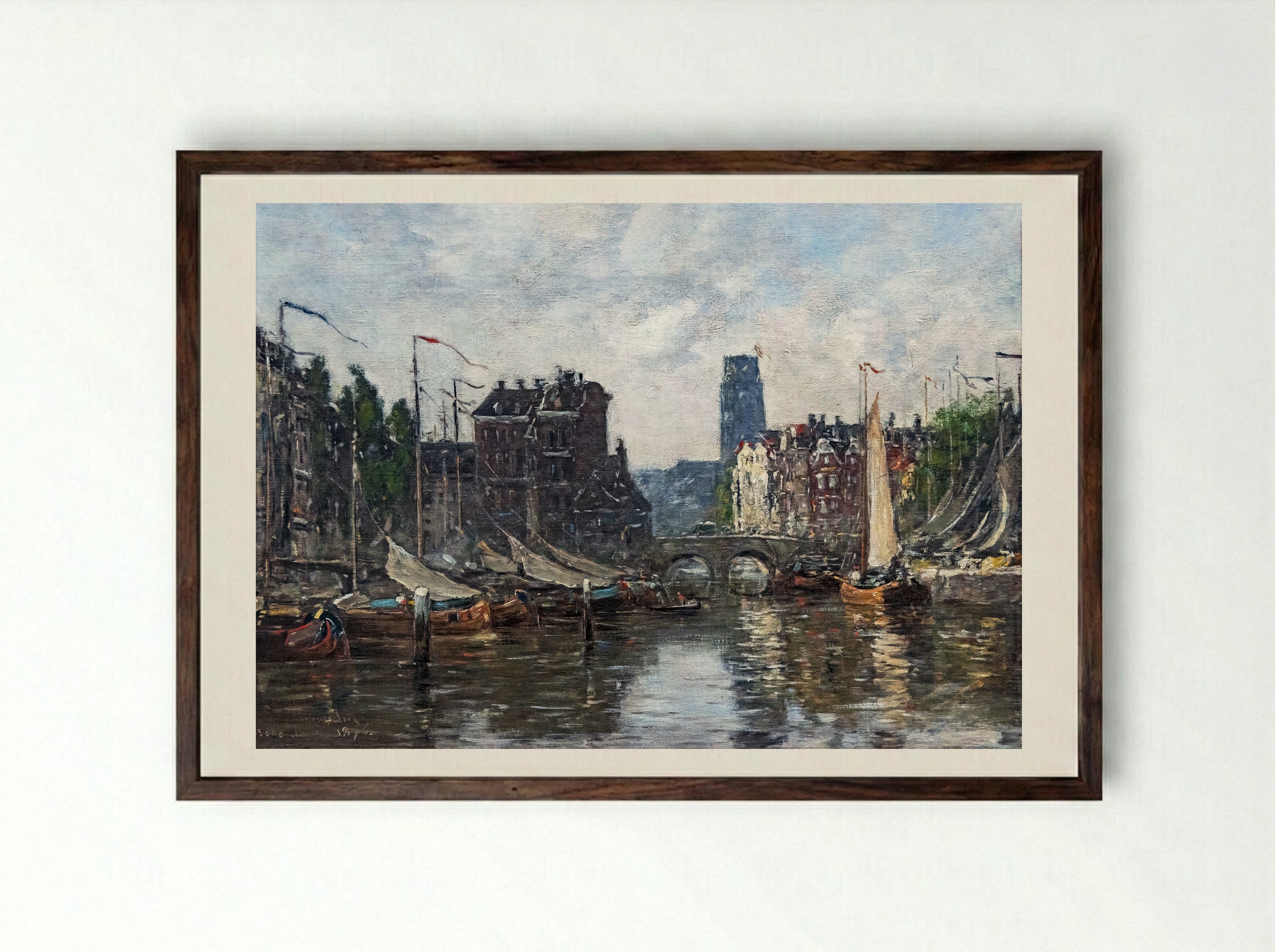 Rotterdam, Le Pont de Bourse - Eugène Boudin - Framed Print Dark Wood
