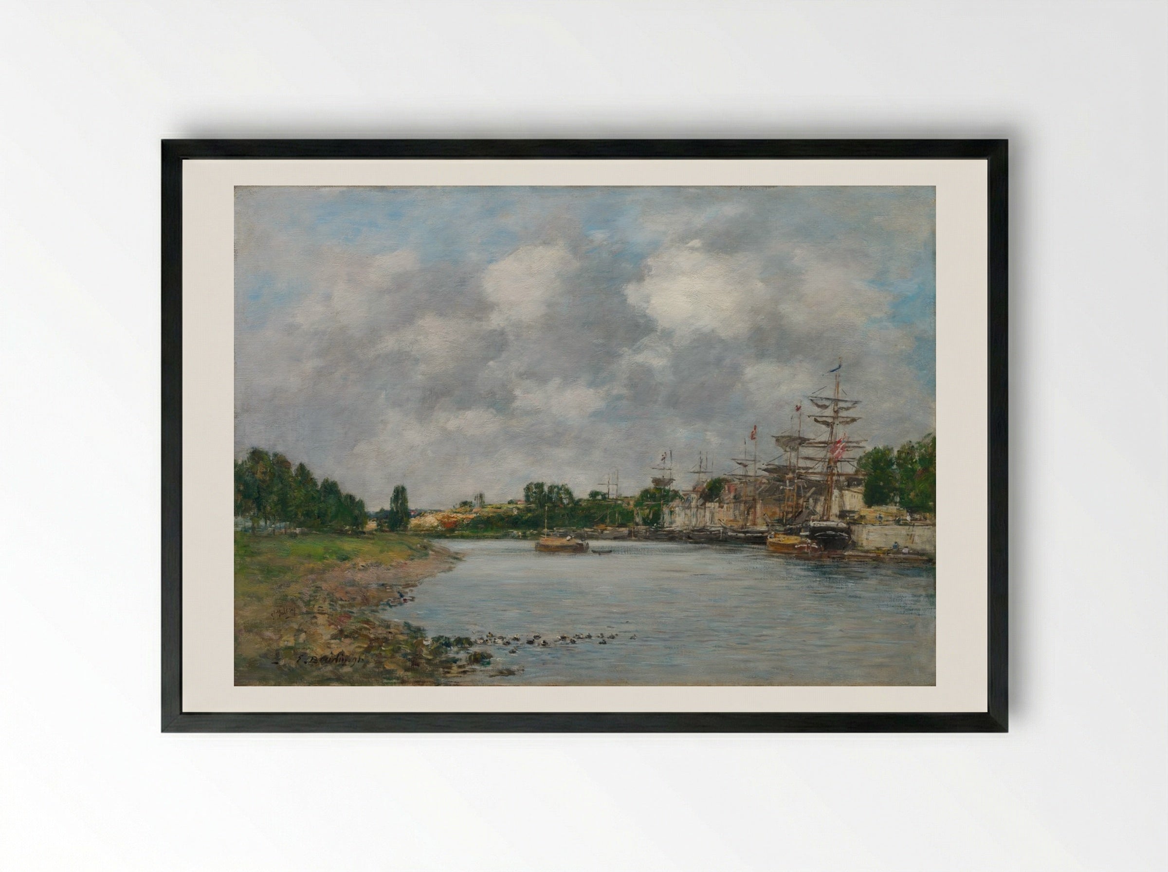 View of the Port of Saint-Valéry-sur-Somme - Eugène Boudin - Framed Print Black