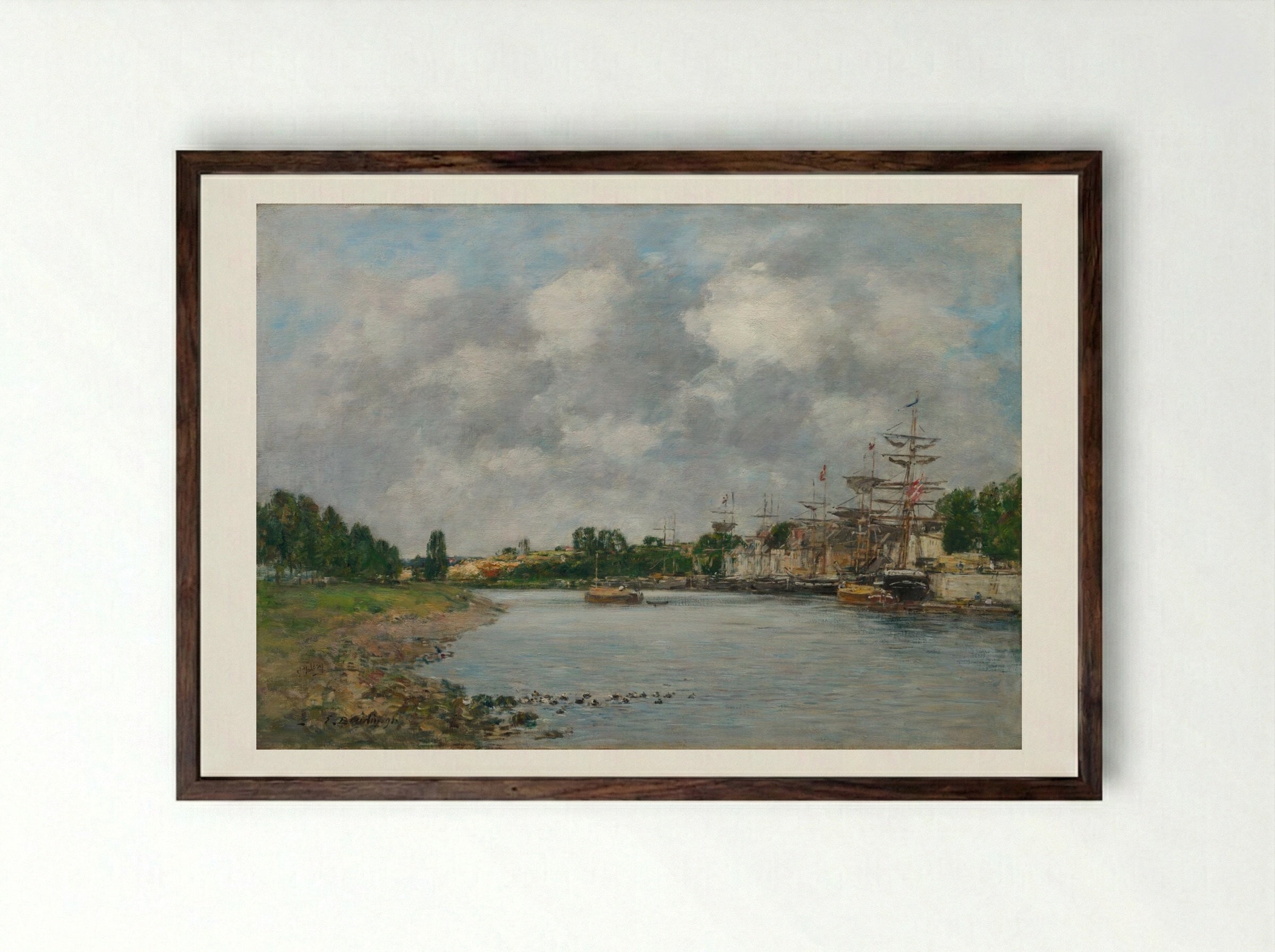 View of the Port of Saint-Valéry-sur-Somme - Eugène Boudin - Framed Print Dark Wood