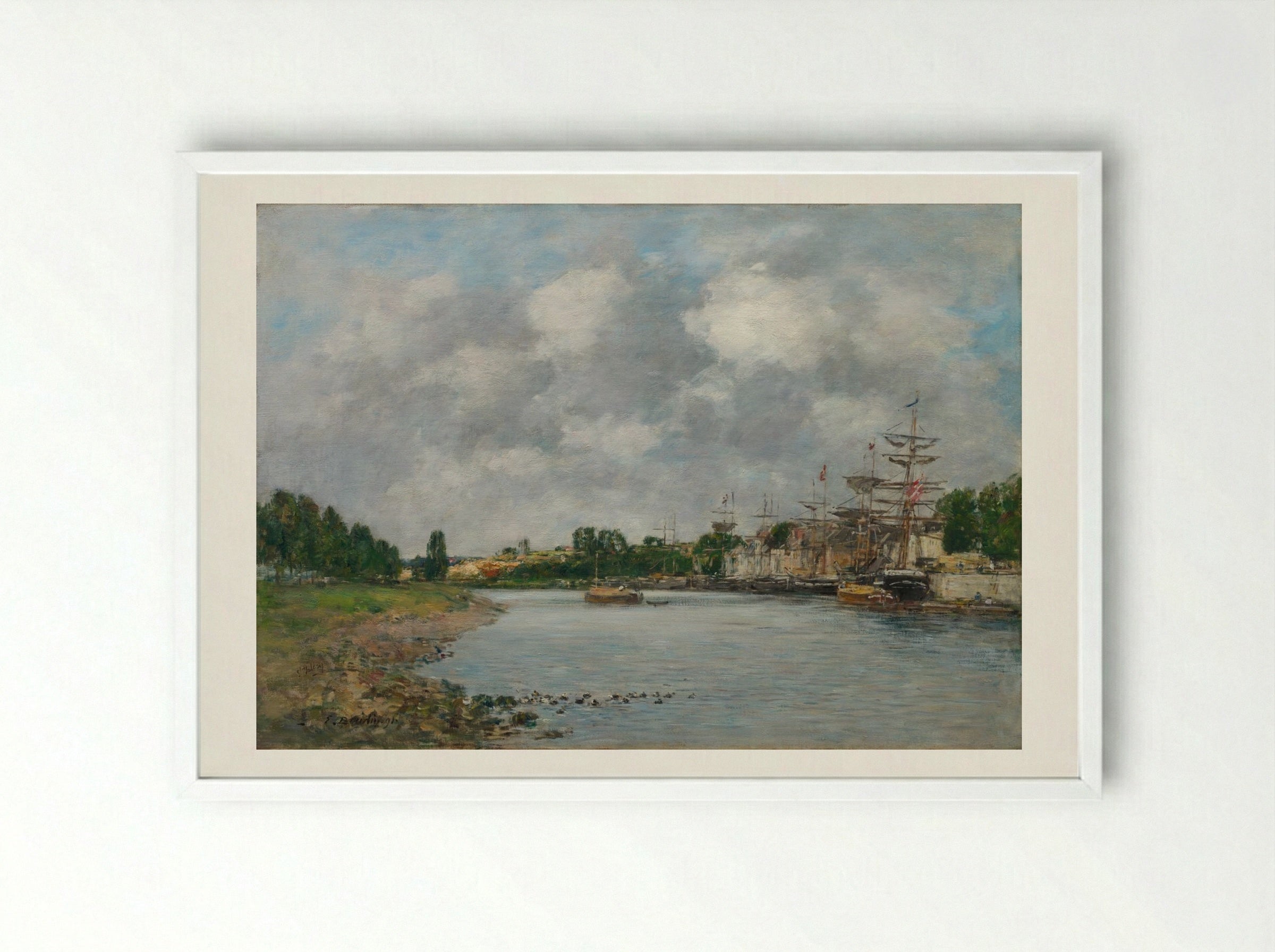 View of the Port of Saint-Valéry-sur-Somme - Eugène Boudin - Framed Print White
