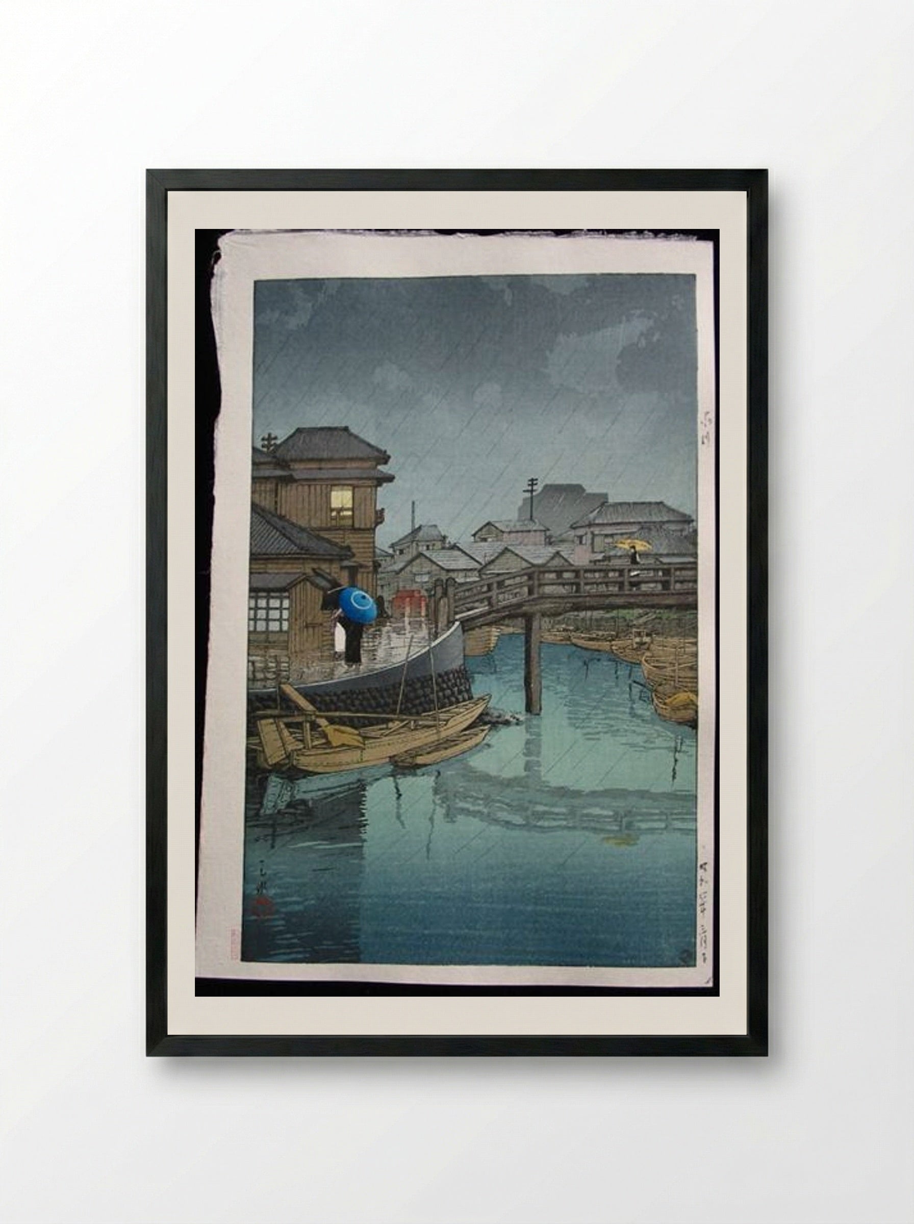 Rainy Season at Ryoshimachi - Hasui Kawase - Framed Print Black