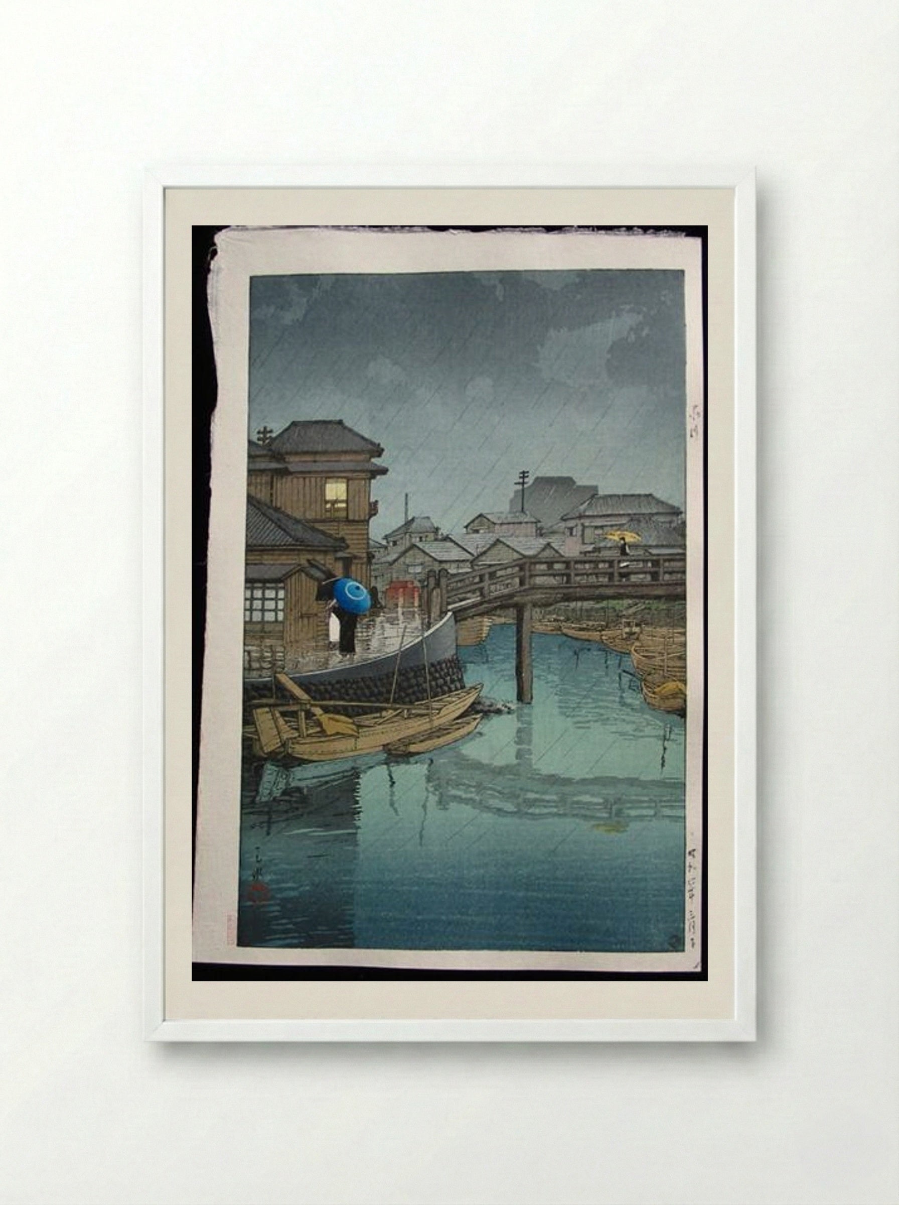 Rainy Season at Ryoshimachi - Hasui Kawase - Framed Print White