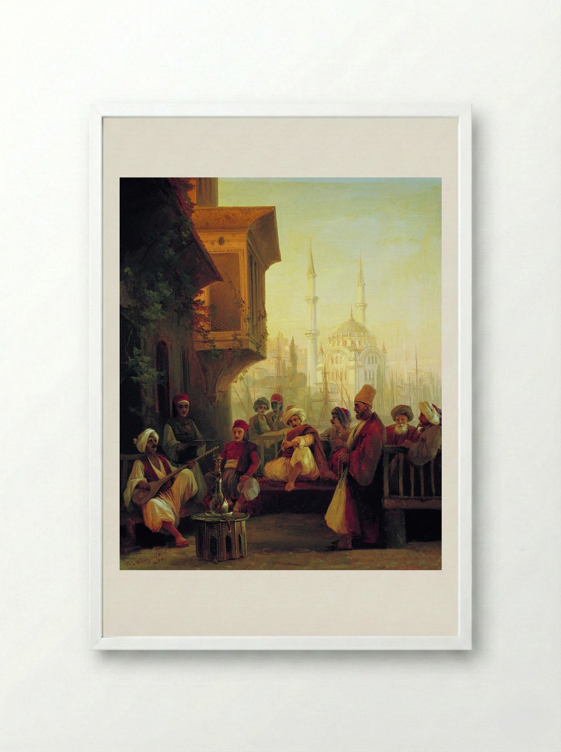 Coffee house by the Ortaköy Mosque in Constantinople - Ivan Aivazovsky - Framed Print White