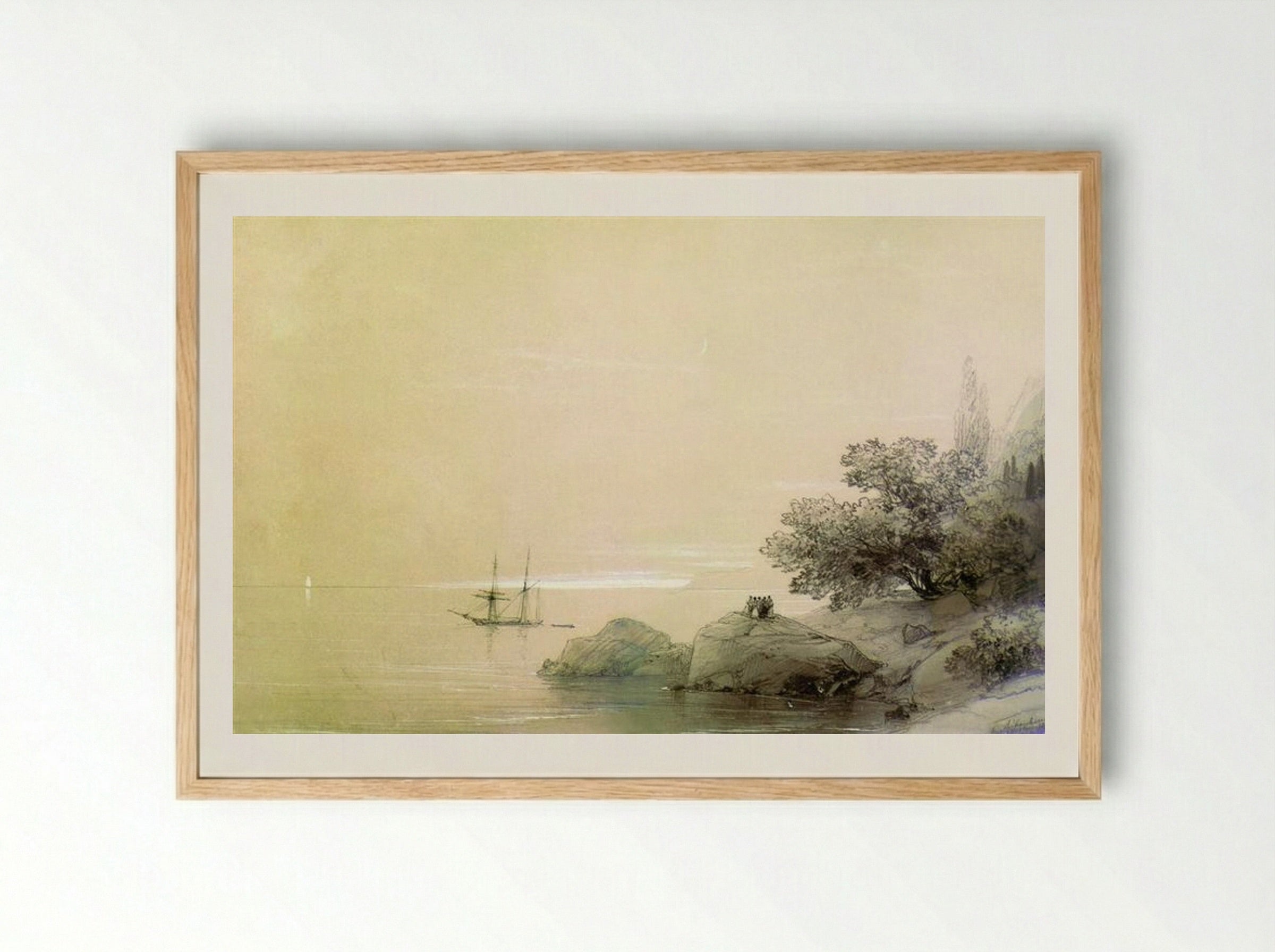 Sea against a rocky shore - Ivan Aivazovsky - Framed Print Wood