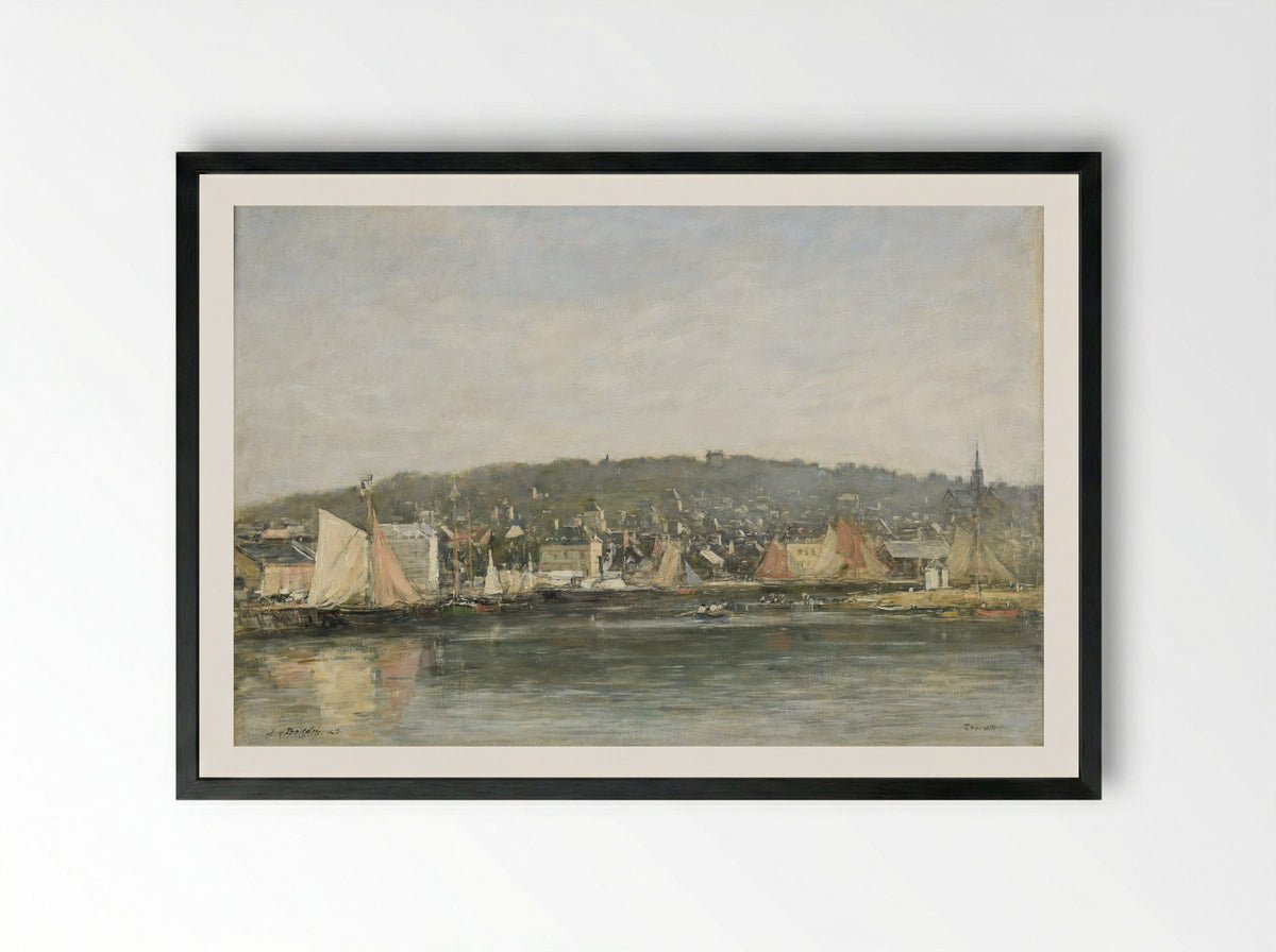 Trouville, the Port - Eugène Boudin - Framed Print Black