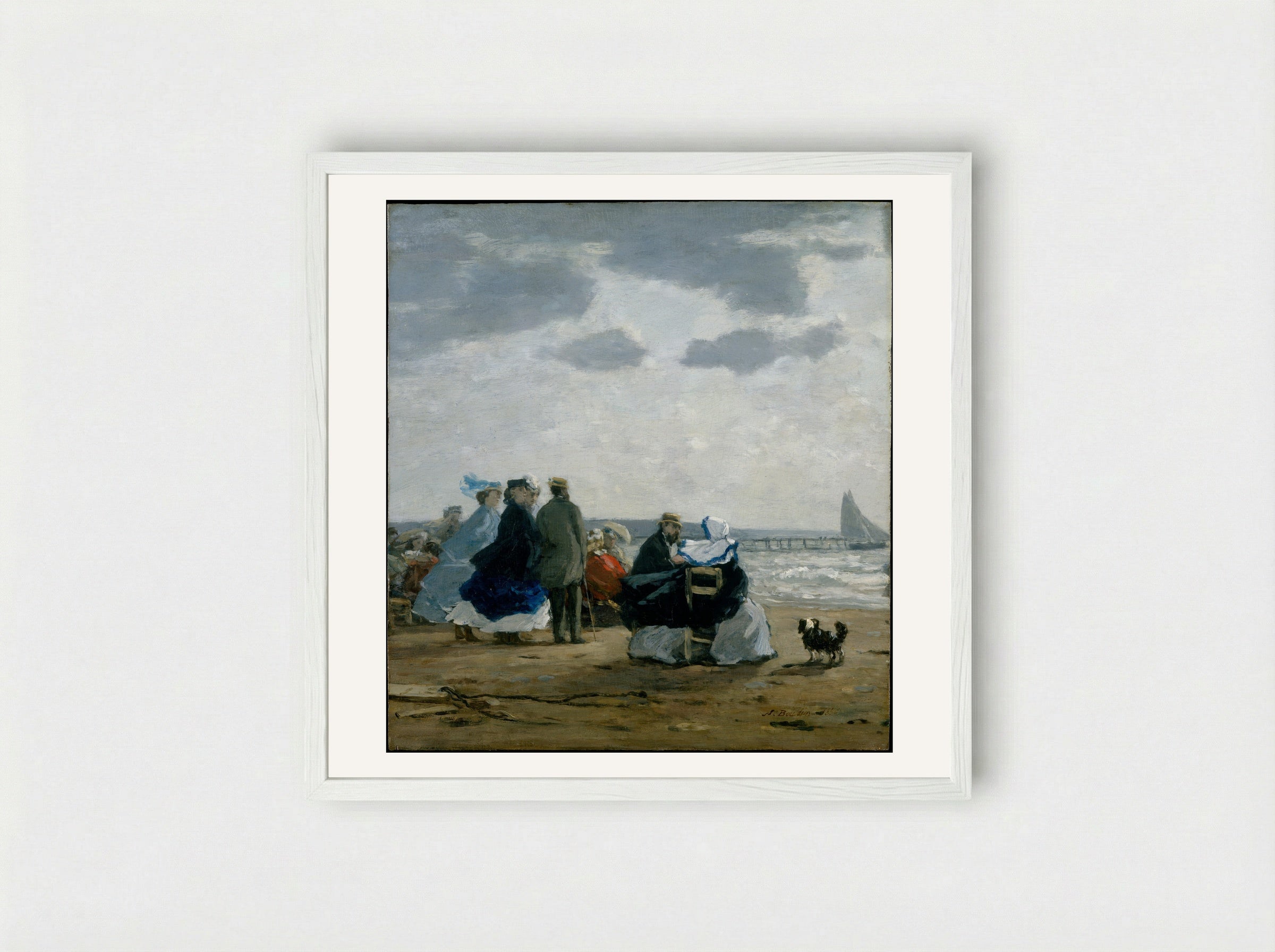 On the Beach, Dieppe - Eugène Boudin - Framed Print White