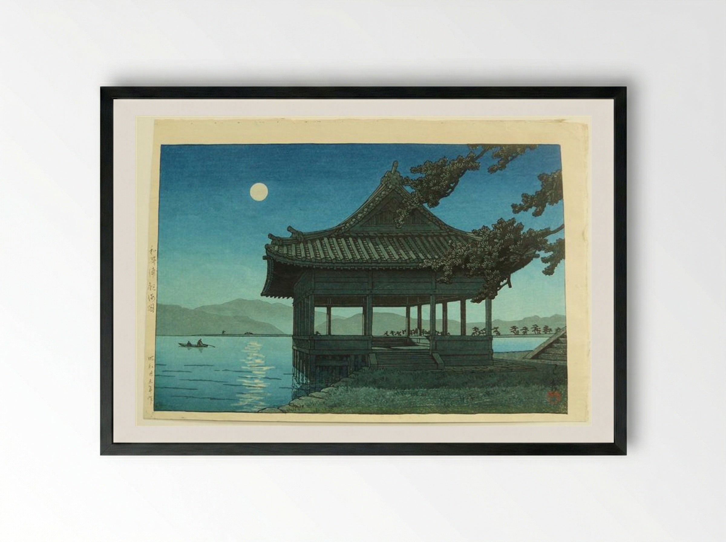 Kankai Pavillion at Wakaura Beach - Hasui Kawase - Framed Print Black