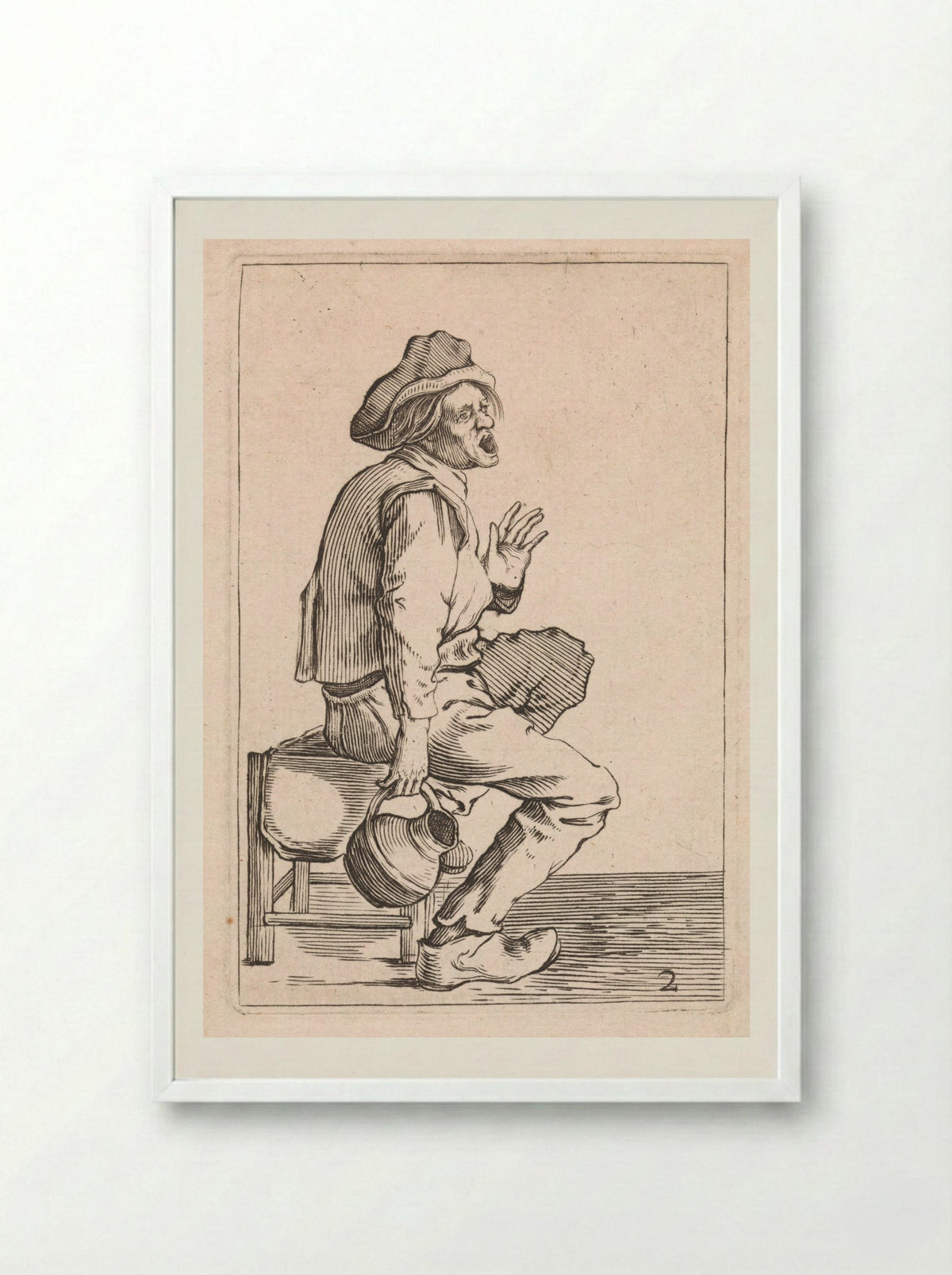 Zittende boer met schenkkan - Cornelis Saftleven - Framed Print White