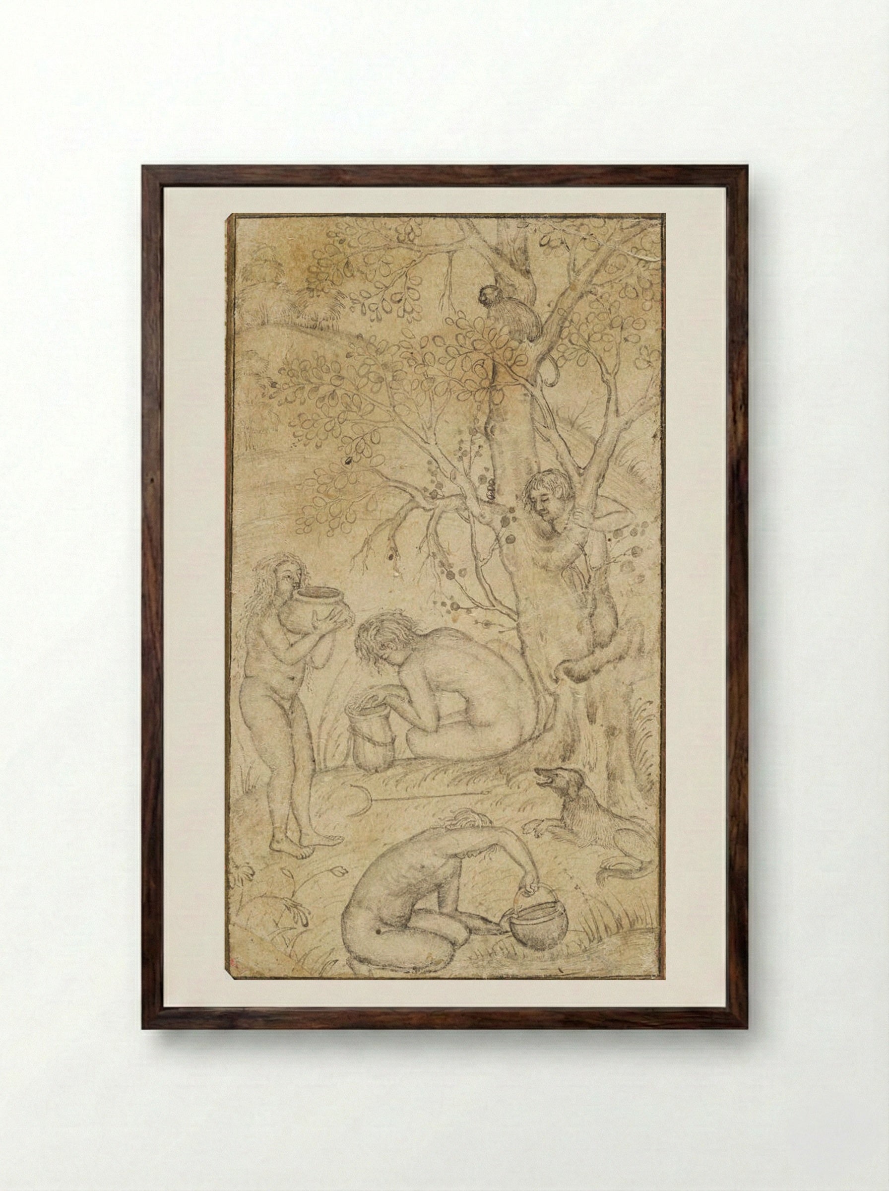 Ascetics Making Bhang - Basawan - Framed Print Dark Wood