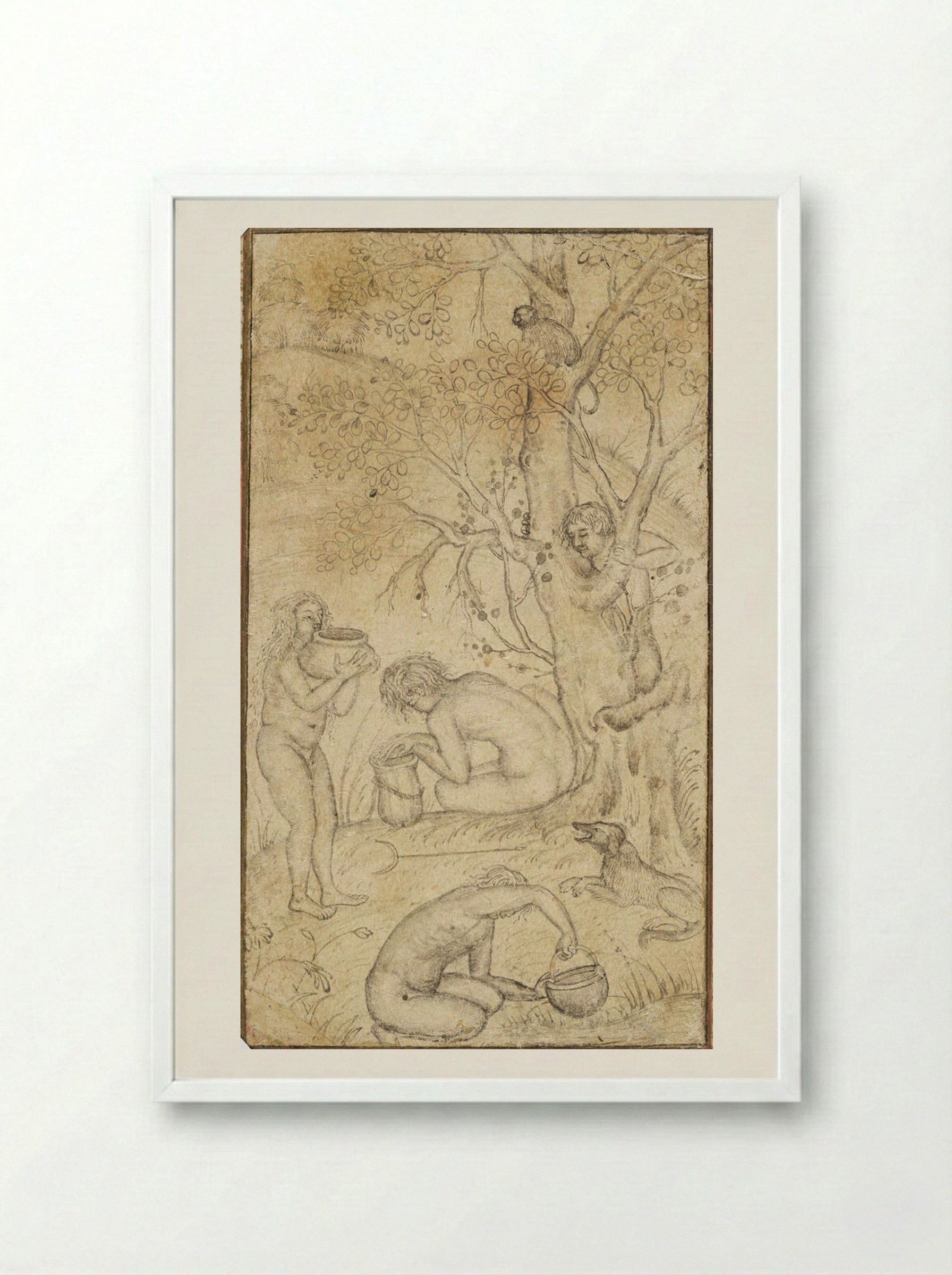 Ascetics Making Bhang - Basawan - Framed Print White