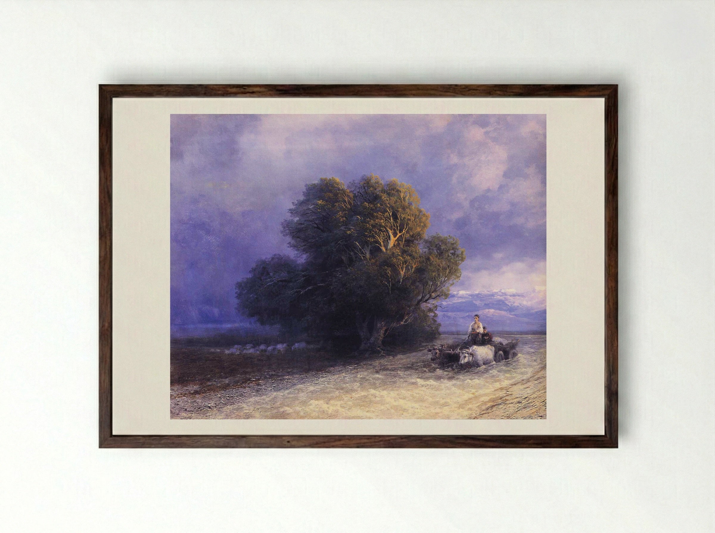Ox Cart Crossing a Flooded Plain - Ivan Aivazovsky - Framed Print Dark Wood