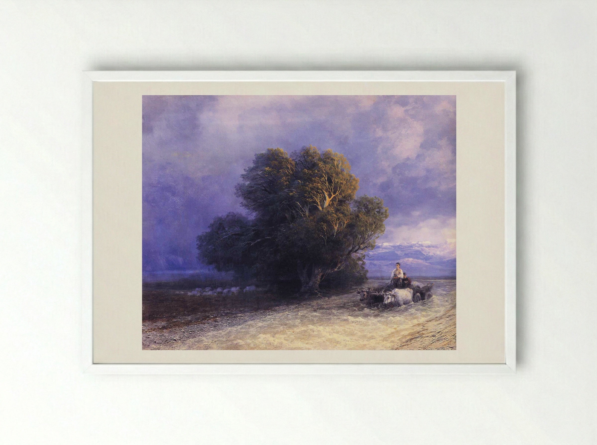 Ox Cart Crossing a Flooded Plain - Ivan Aivazovsky - Framed Print White