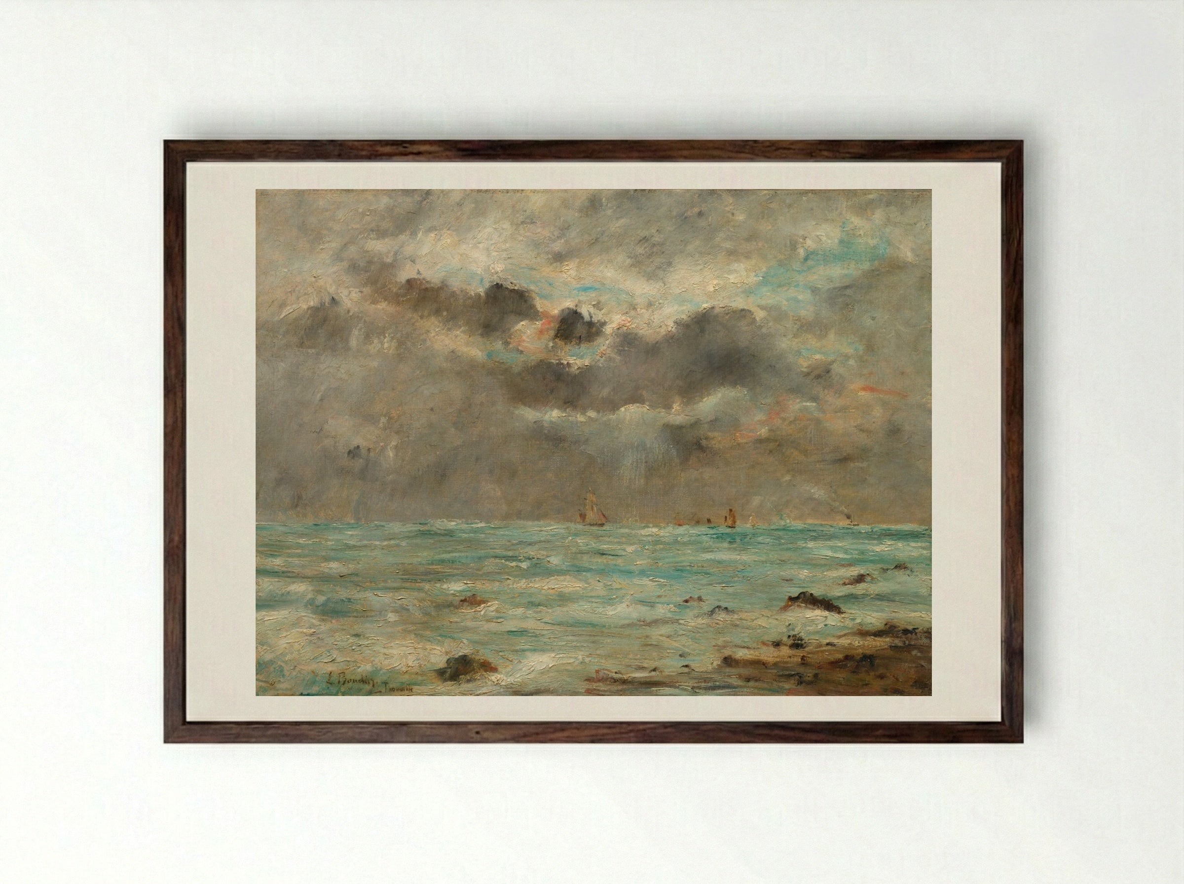 The Coast at Trouville - Eugène Boudin - Framed Print Dark Wood