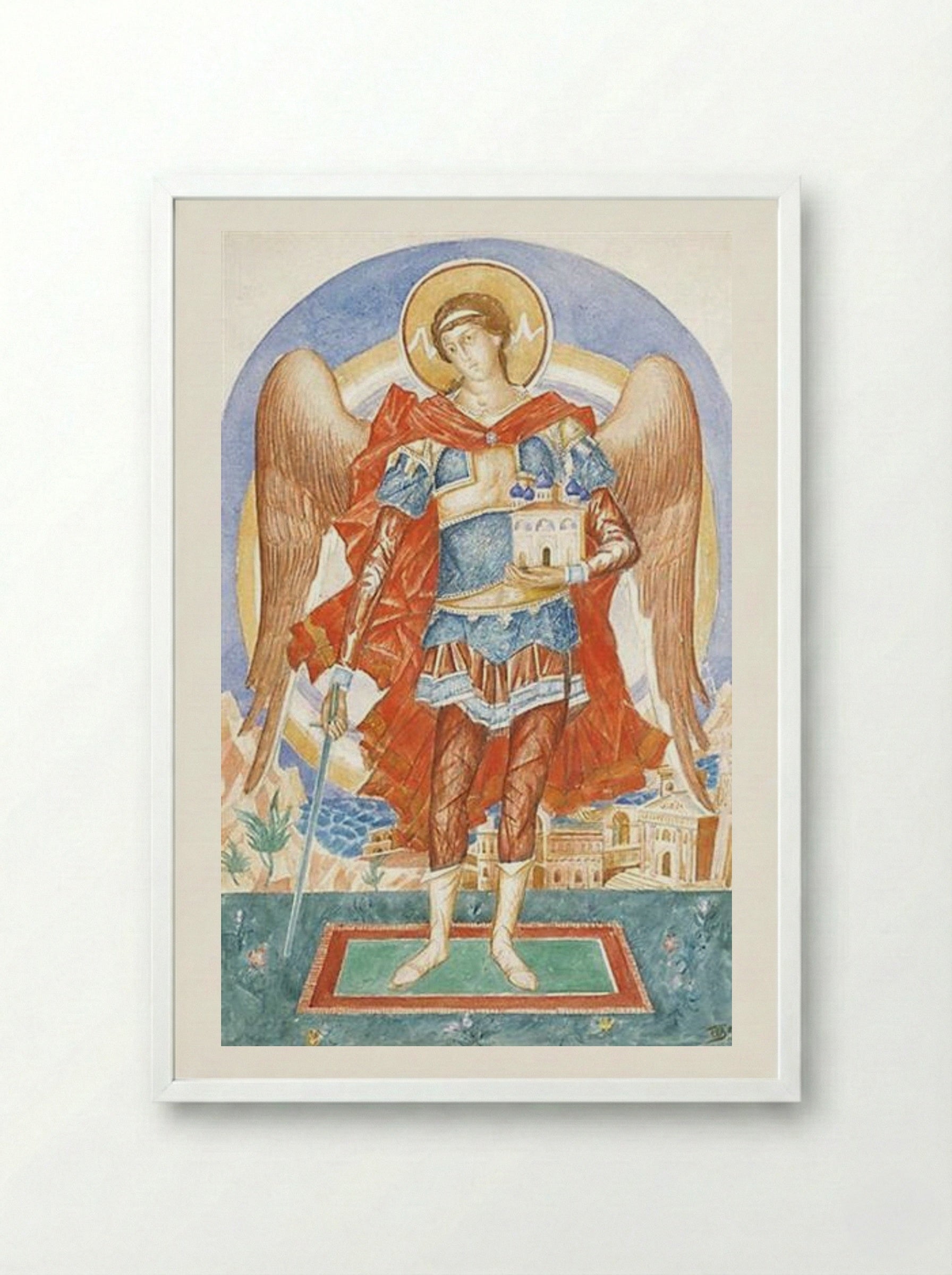 Archangel Michael - Kuzma Petrov-Vodkin - Framed Print White