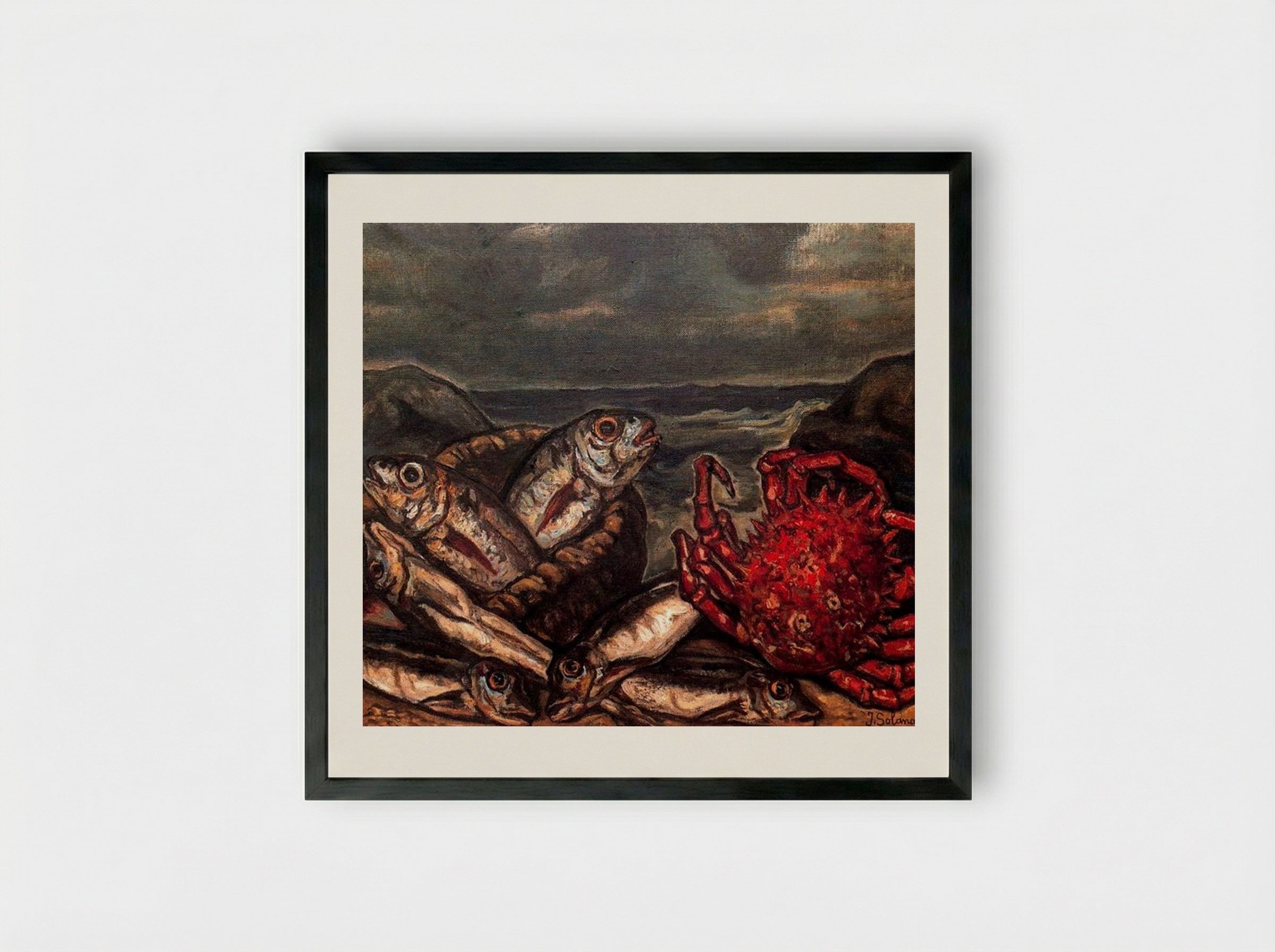 Fish and Crab - José Gutiérrez Solana - Framed Print Black