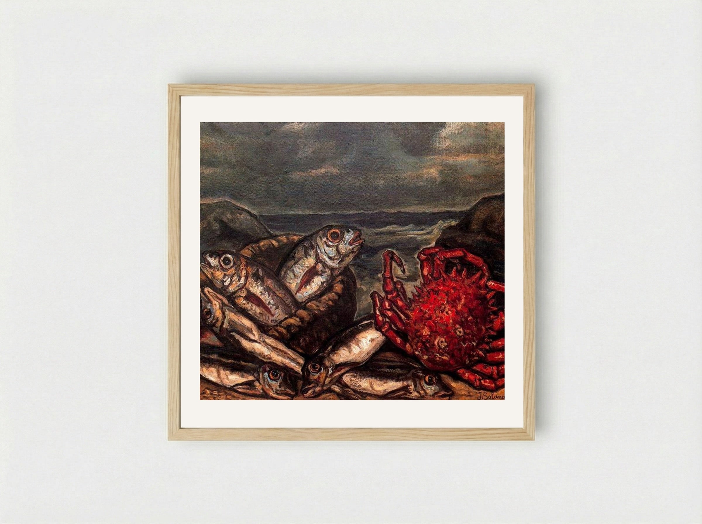 Fish and Crab - José Gutiérrez Solana - Framed Print Wood
