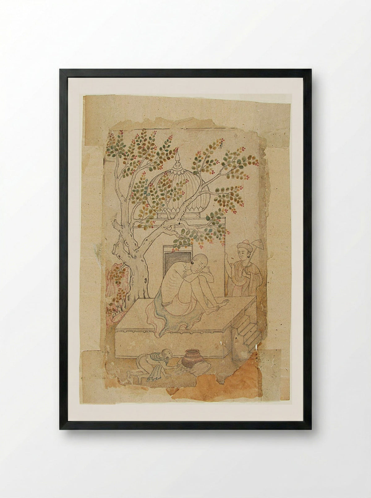 A Holy Man Meditates (Shrine with Sleeping Ascetic) - Daswanth - Framed Print Black